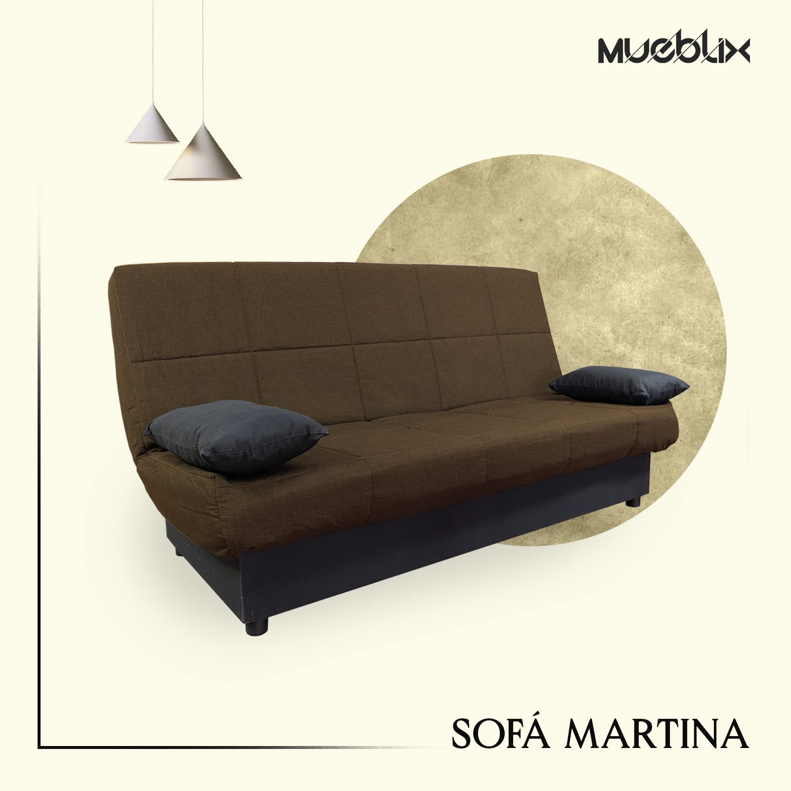 MUEBLIX.COM | Sofa Cama Martina | Sofas de Salón Modernos | Asientos y Respaldo Espuma | Sofa Clic Clac | Estructura Tablero de Particulas | Color Marron