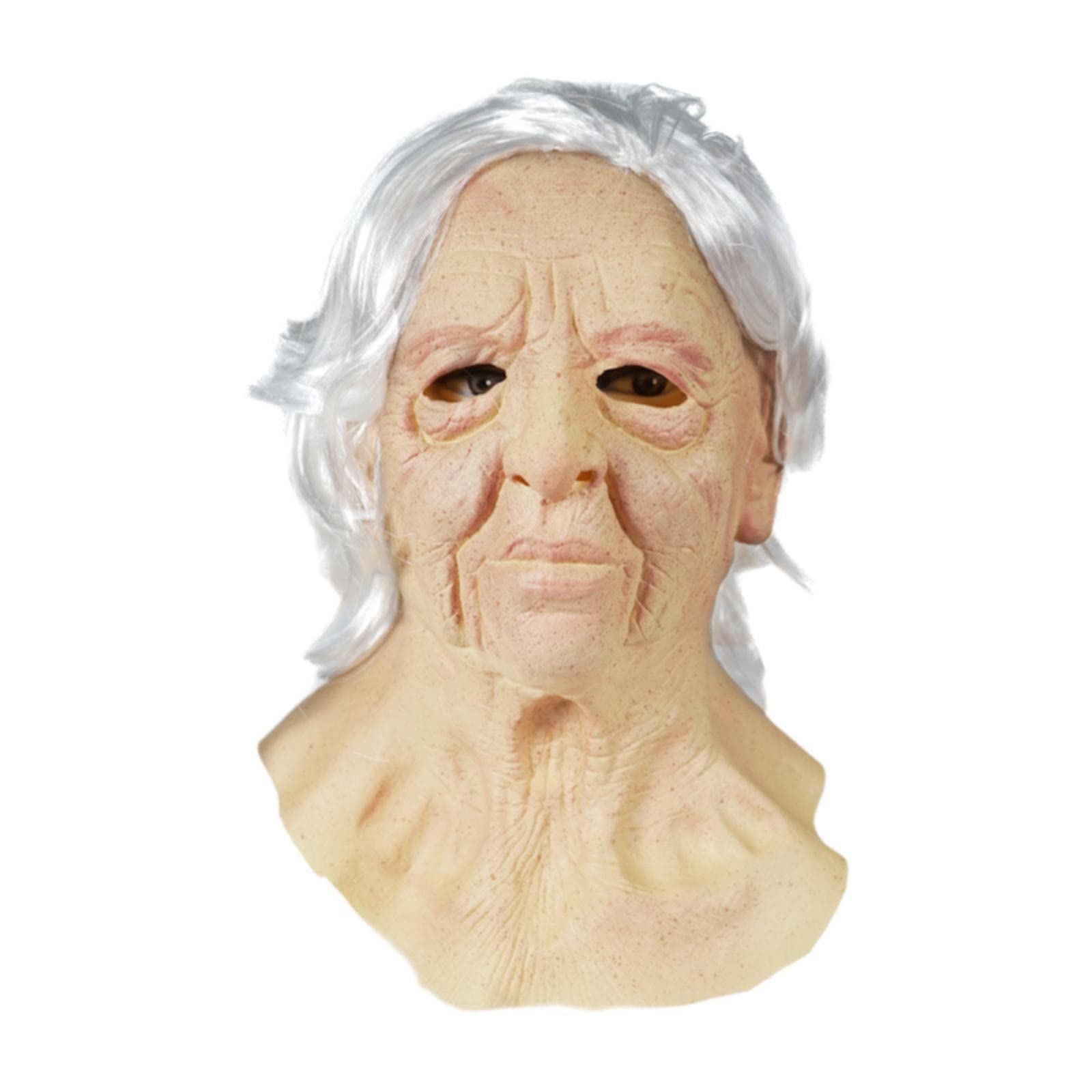 Mask Costume Masquerade Realistic Silicone Mask Face Scary Old Costume For Adult Size Medium Realistic Face Latex Open Mouth with Wrinkle Face old Man Lady (Color CC) โ image 1