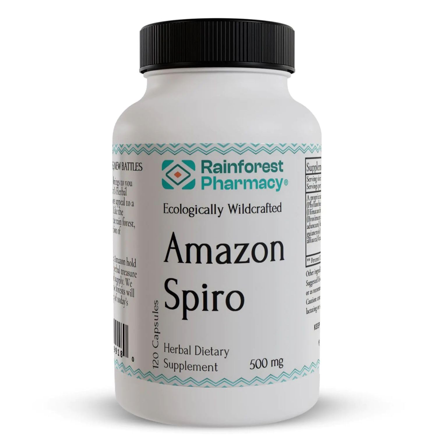Rainforest Pharmacy Spiro Natural Herbal Supplement| 120 Vegetarian Capsules, 500 mg | Ecologically Wildcrafted Chanca Piedra & 5 Amazon Rainforest Herbs | Non-GMO