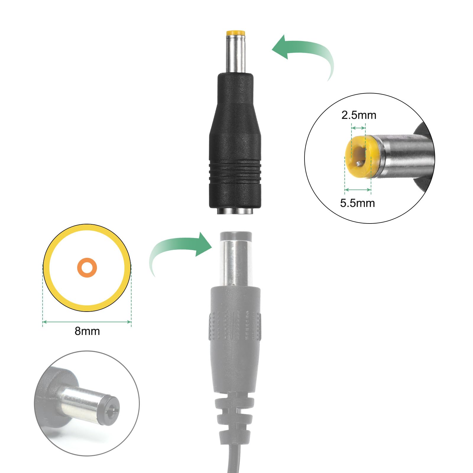 M METERXITY 2 Set Adattatore Connettori Cc Dc 8mm Femmina a Dc 5.5mm x 2.5mm Maschio e Dc 8mm Maschio a Dc 5.5mm Femmina Connettore Rame per Stazione Alimentazione Portatile/Generatori Solari
