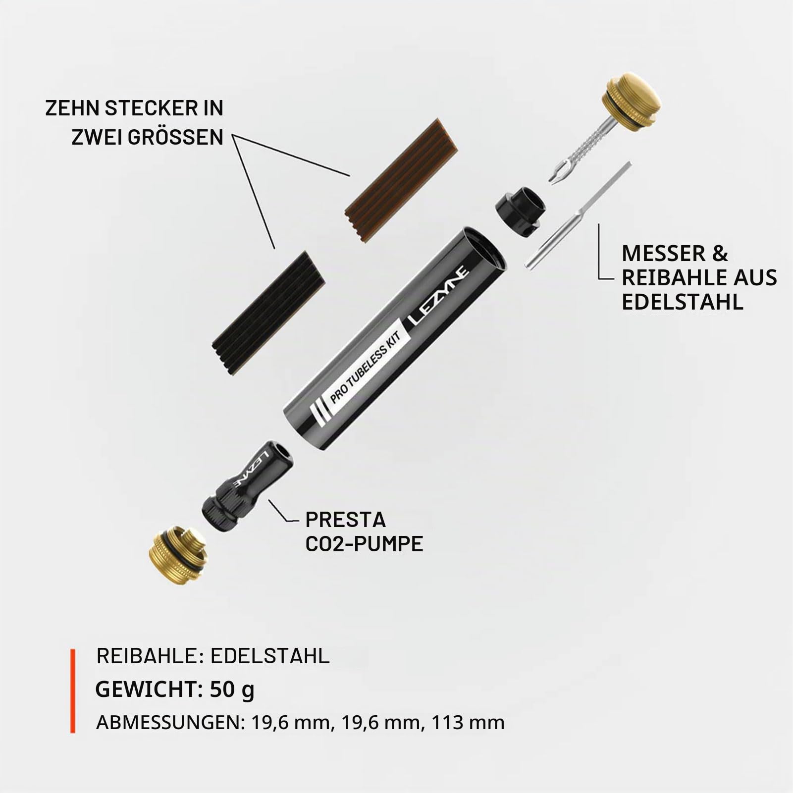 LEZYNE Tubeless Kit | Portable All-In-One Bicycle Tire Repair System with Aluminum Body, Tire Plugs, CO2 Inflator & Stainless Steel Tools | for Road, Gravel & MTB Bikes