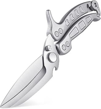 DRAGON RIOT Heavy Duty Poultry Shears - A Must Have Kitchen Shears for Chicken and Meat Cutting - Dishwasher Safe and Stainless Food Kitchen Scissors for ThanksgivingSilver