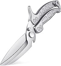 DRAGON RIOT Professional Removable Kitchen Scissors Shark Tooth Scissors for Serious Uses Multifunctional Bones, Meat, Poultry, Vegetables and Seafood, Silver