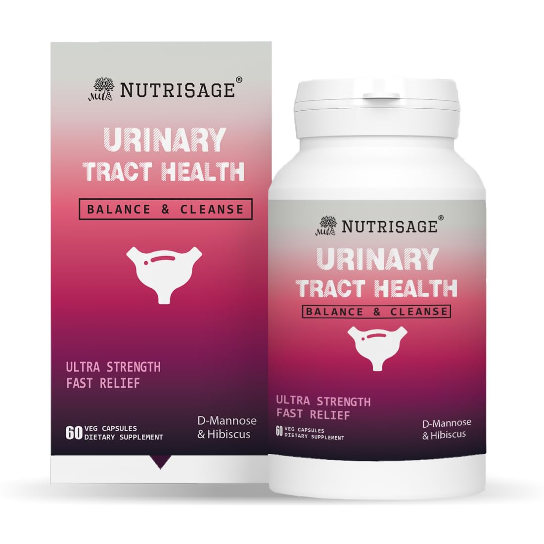 Nutrisage Urinary Tract Cleanse & Bladder Health, 1 Serving = 1 Glass of Cranberry Juice+D-Mannose & Hibiscus,Fast-Acting UTI Relief-2 mth course