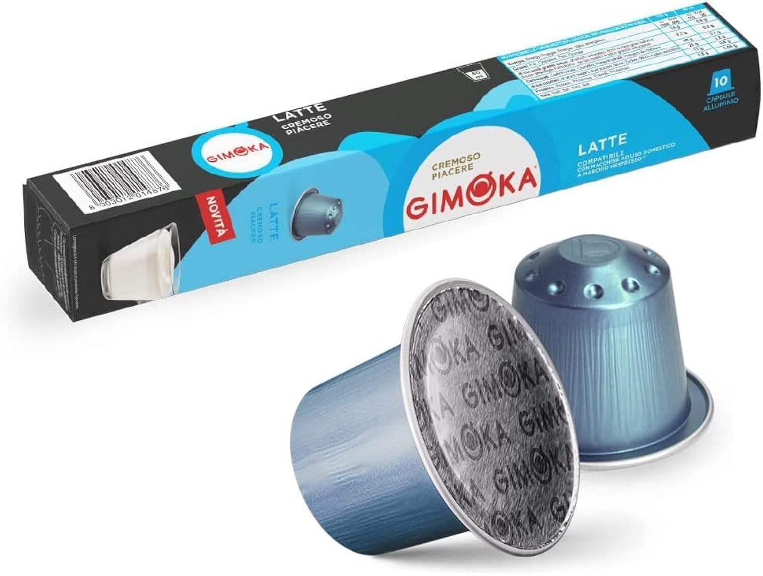 Gimoka - Aluminum Capsules, Nespresso Compatible in Tube, Latte Flavor - 10 Capsules