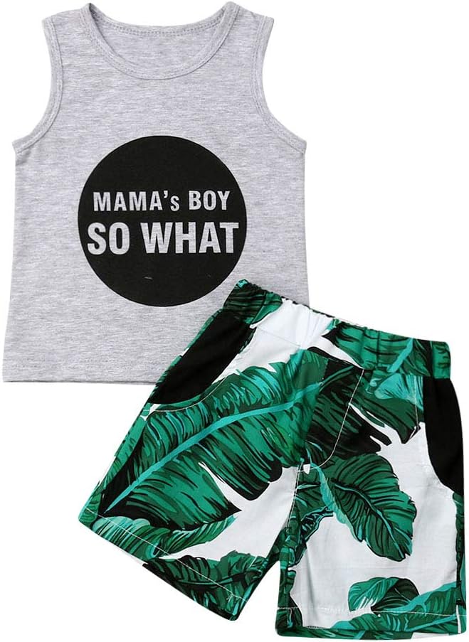 EQSJIU Baby Boys Outfits Summer Clothes 2Pcs Shorts Set Cute Mamas Boy Print Tank Top Beach Style