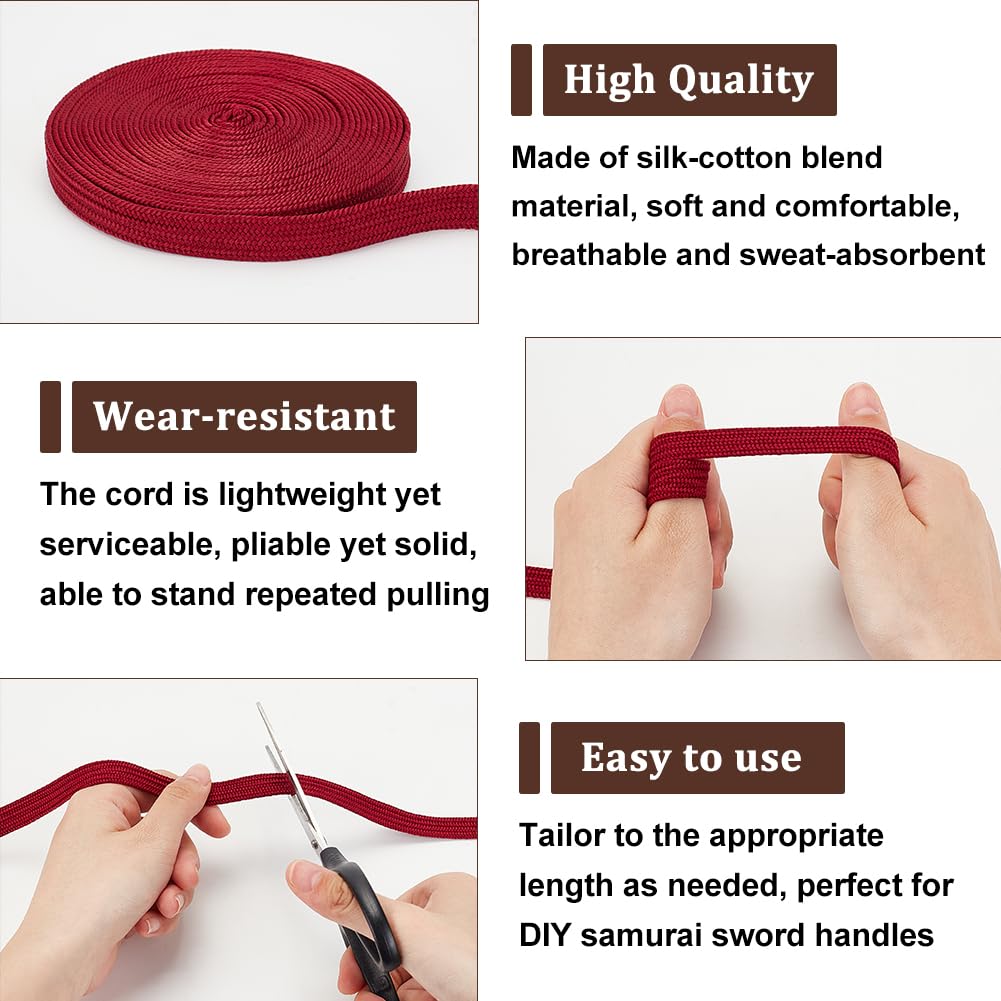 OLYCRAFT 5m Dark Red Ito Sageo Wrapping Cord 12mm Wide Imitation Leather Sword Handle Cord Tsukamaki Sageo Wrapping Cords for Japanese Samurai Swords Handle Rope - Image 4