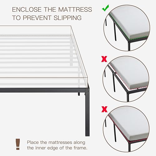 Miniatura 22 de ikalido Marco de cama de plataforma de metal de tamaño matrimonial, soporte de listones de metal resistente con gran espacio de almacenamiento y