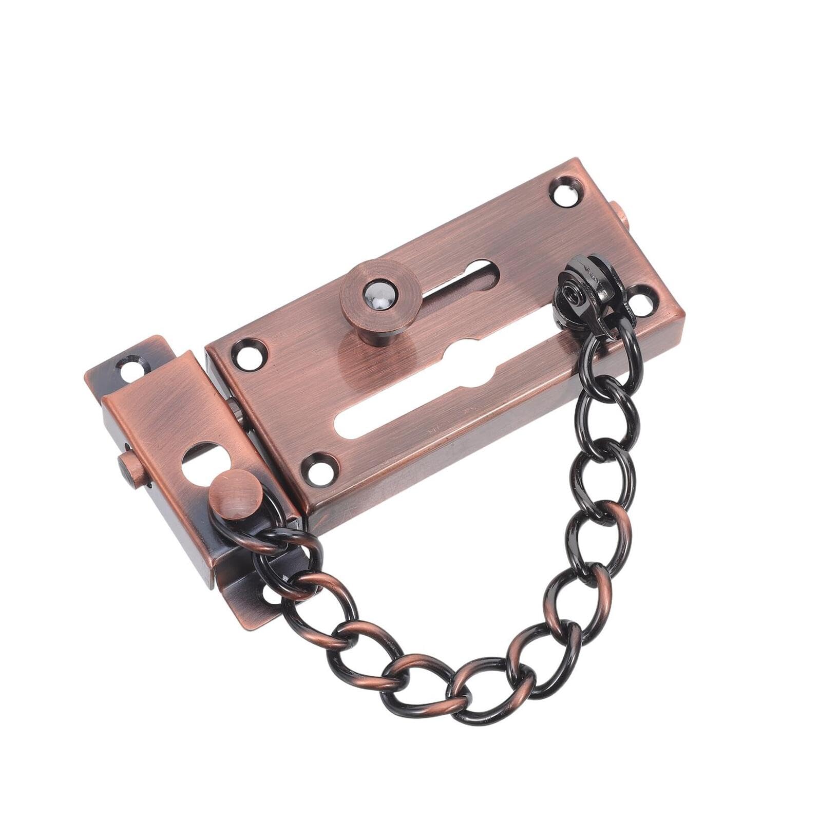 Cerradura de cadena para puerta de entrada en acero inoxidable reforzado y acabado rojo antiguo
