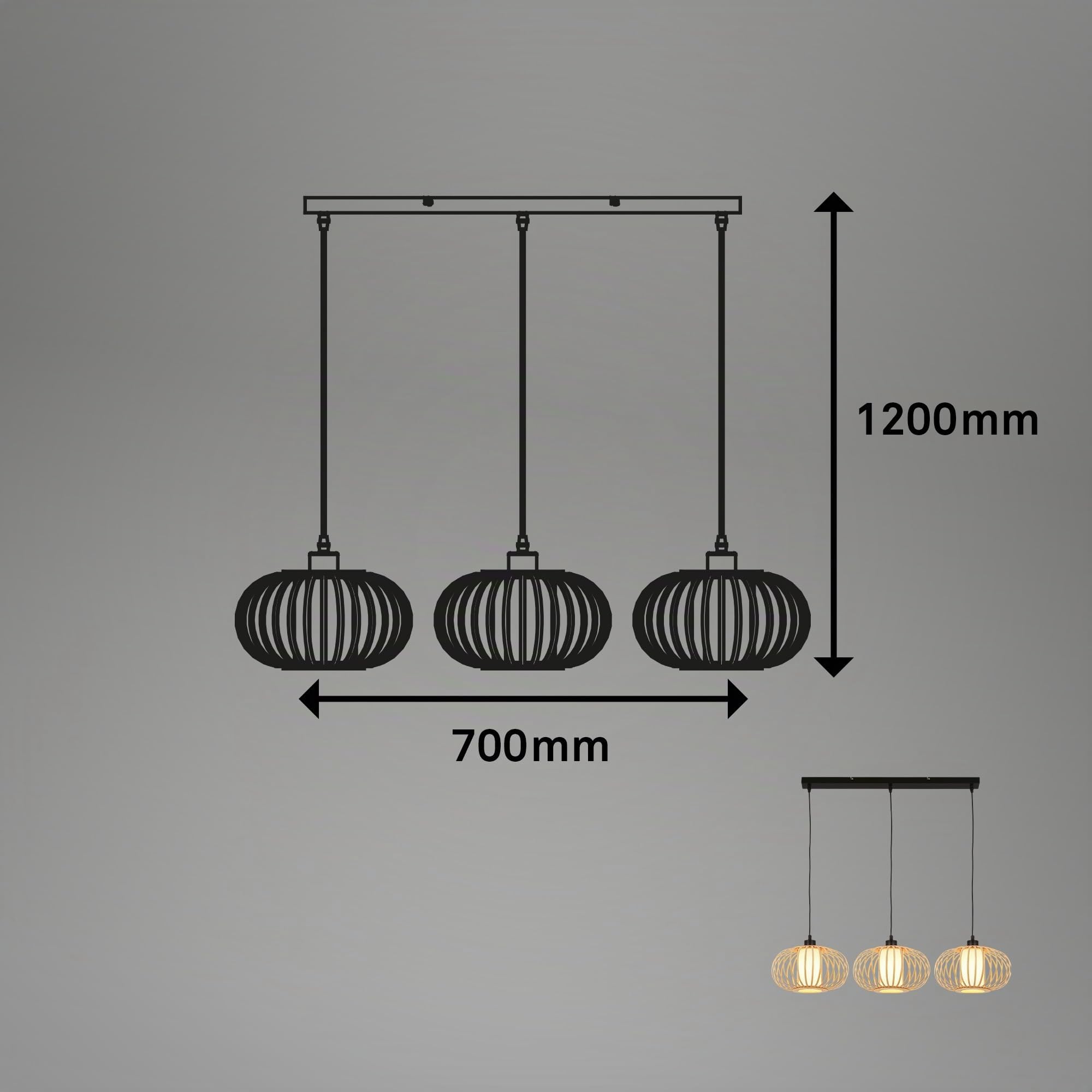 BRILONER - Lámpara Colgante de Bambú, Lámpara de Techo para el Salón, de Madera, Estilo Boho, Casquillo E27, 70x28x120 cm (LxAnxAl)