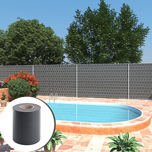 Image of SONGMICS 100 m PVC Privacy Screen Strips Fence Film Wind Protection 2 Rolls m x 19 cm Extra Thick with 50 x Mounting Clips Anthracite GPJ100GY, 100