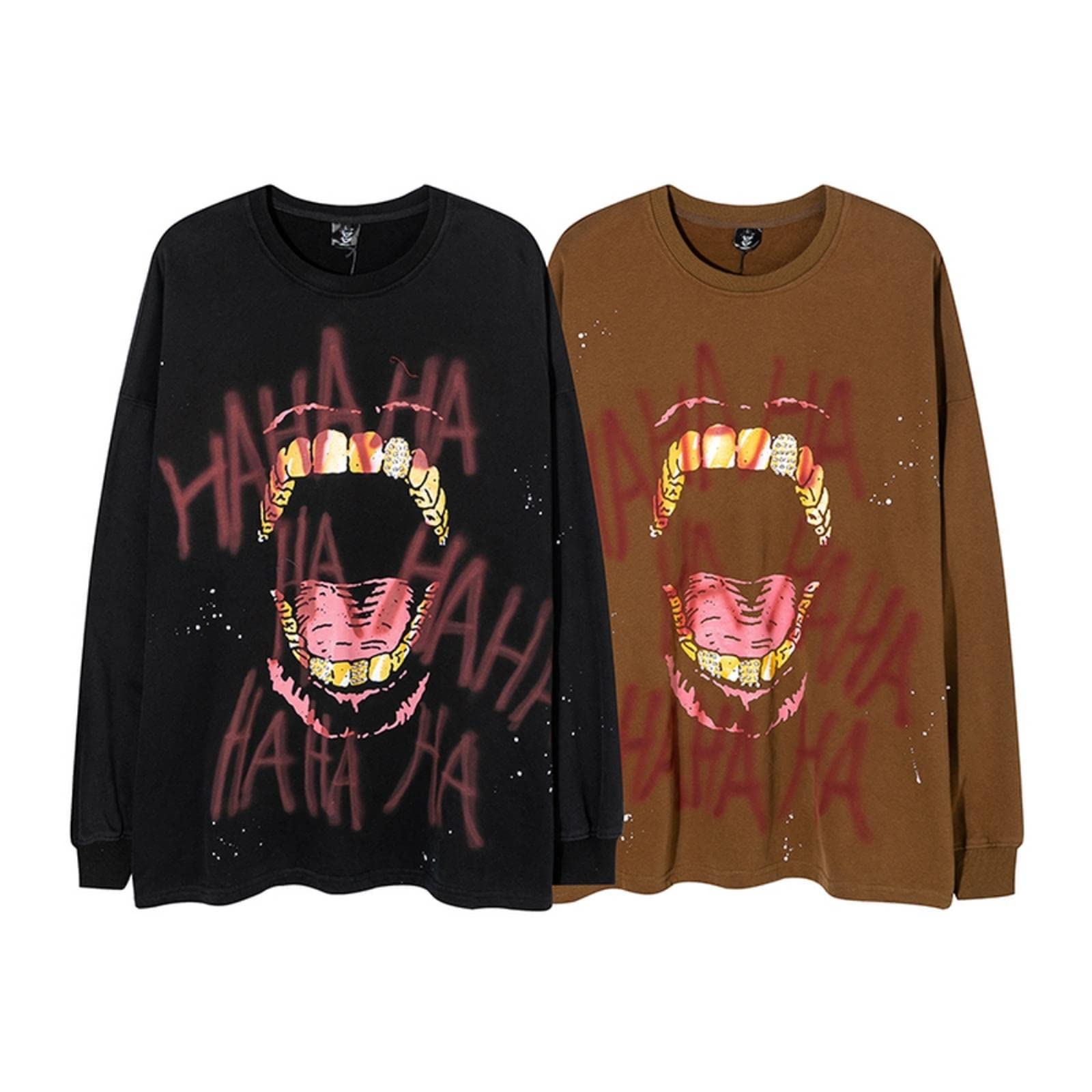 Graffiti Lettera Denti Stampa Vintage Felpa Streetwear Grunge Hip Hop Pullover Allentato Cotone Punk Gotico Top