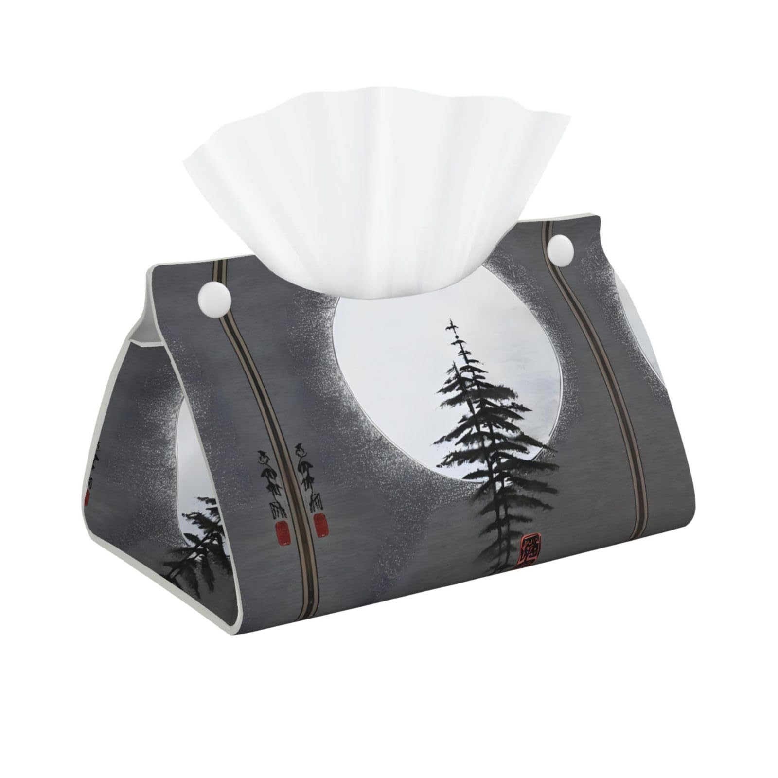 Moon Pine Tree Print Long Tissue Box Cover Holder Foldable Leather Organizer for Vanity, Nightstand, Desk & Bathroom