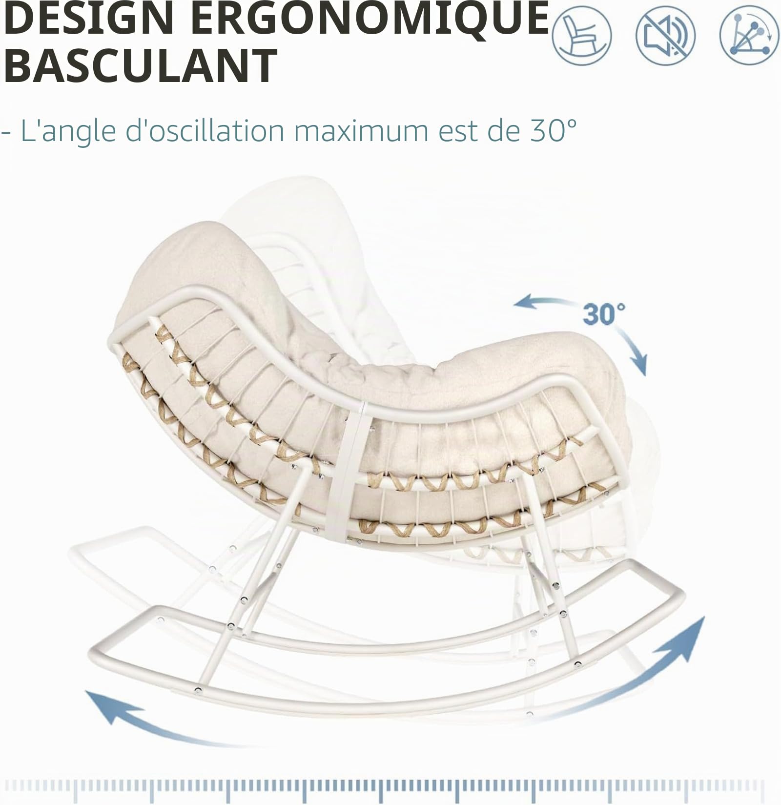 Chaise à bascule surdimensionnée en rotin tissé en forme d'œuf avec coussin, capacité de charge de 204 kg, utilisation en intérieur et en extérieur, pour balcon, salon, terrasse – Rotin polyéthylène