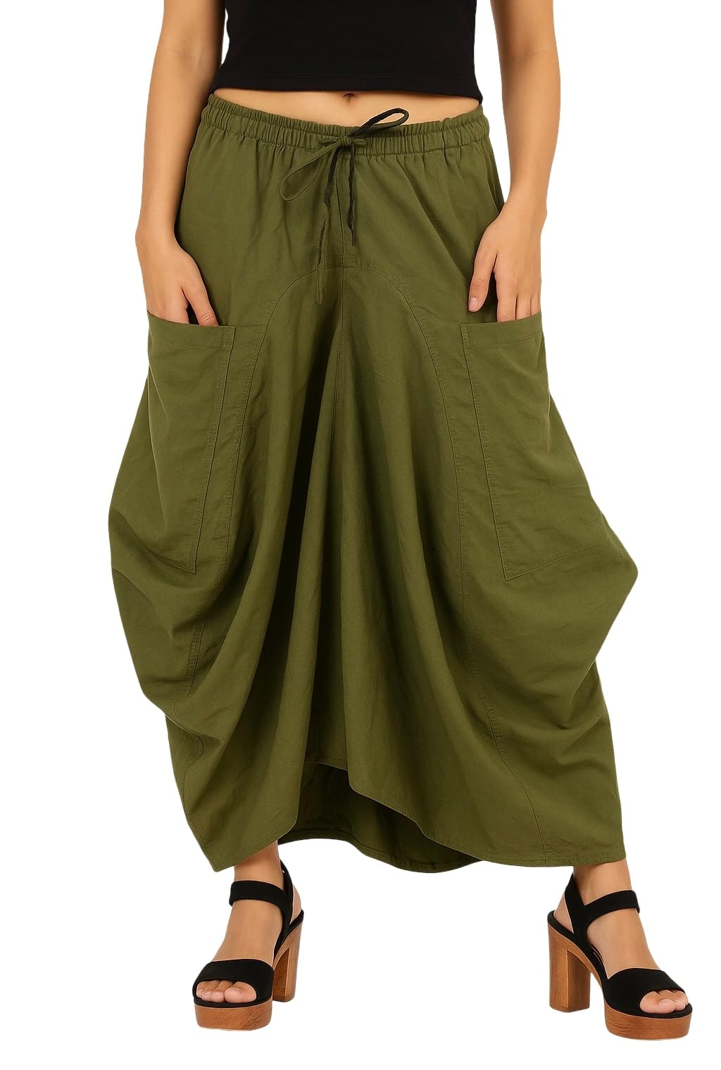 SARJANA HANDICRAFTS Women Cotton Solid Pockets Skirt Hippie Afghani Ethnic