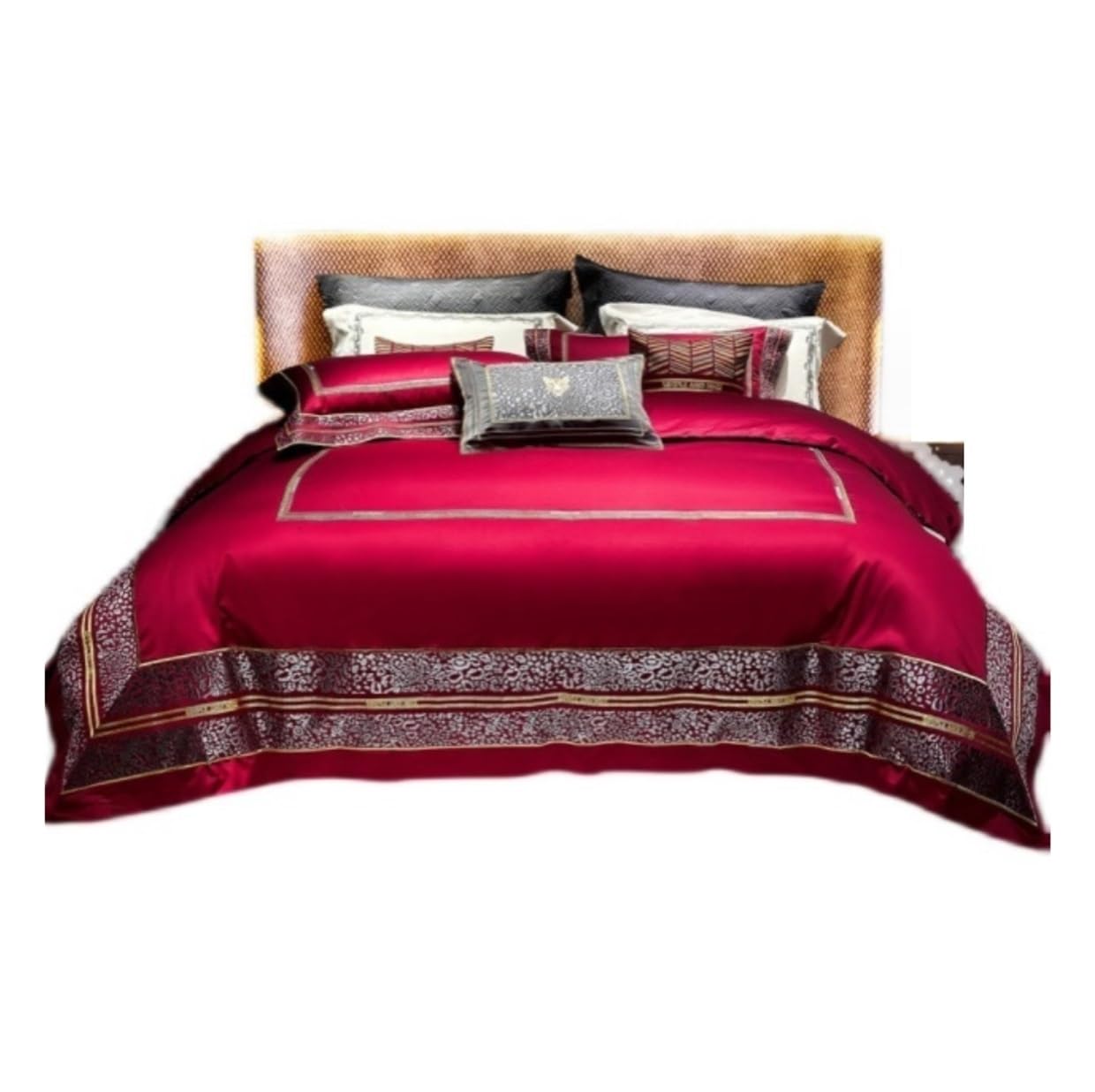 Zestaw Pościeli Bawełniany Czteroczęściowy Zestaw Prześcieradeł I Pocieszycieli, Haftowana Pościel Miękka Komplet Pościeli (Color : Rot, Size : 2m bed)