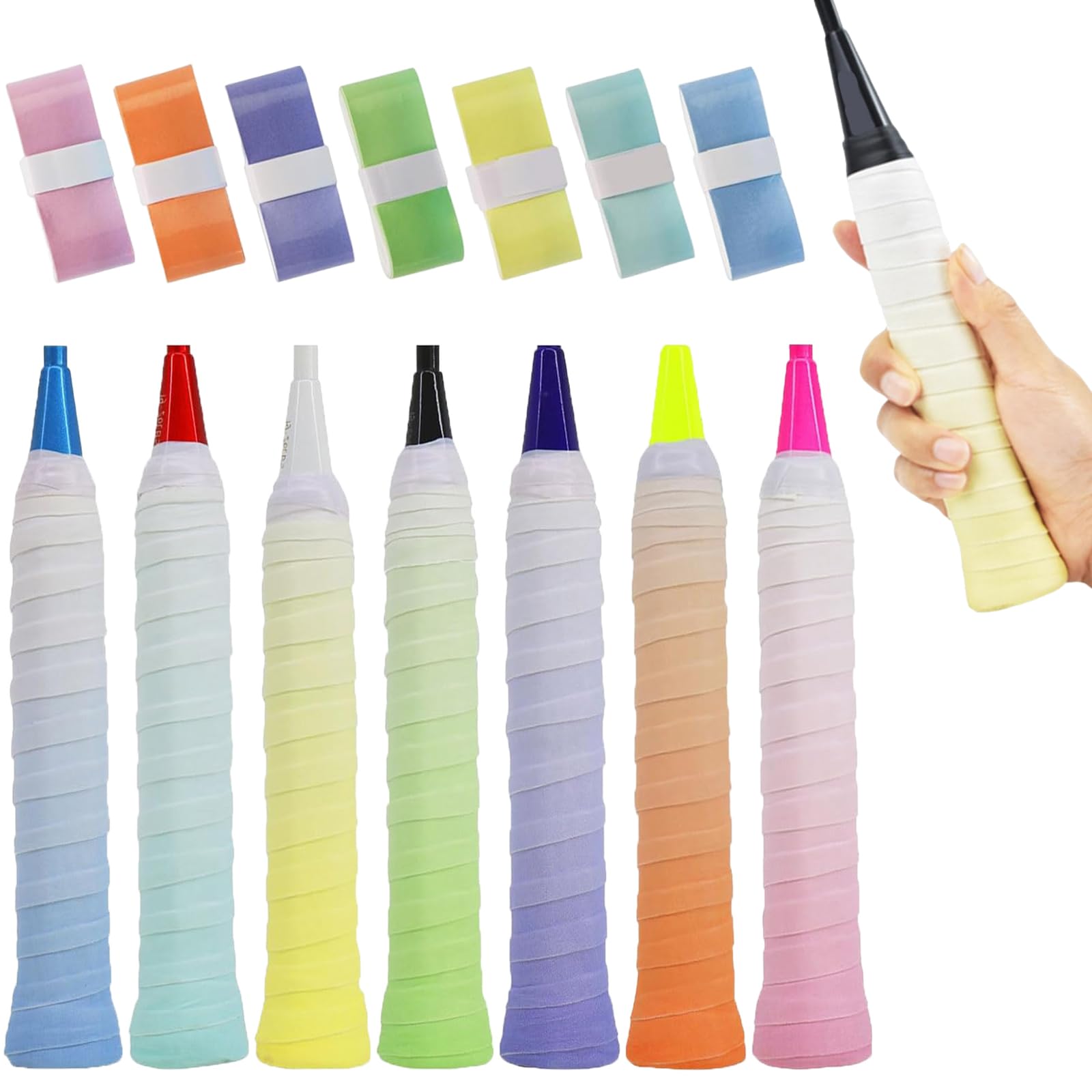 LIUYIDM 7 Piezas Overgrip Antideslizante Tenis 2.5x110cm Bádminton Raqueta Grip Cinta de Agarre para Raqueta de Tenis, Pegajoso, Duradero, Absorbente, para Tenis Bádminton Squash Racketball