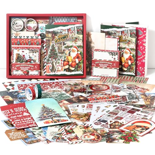 Image of The AutoStory Holiday Scrapbook Album A6 Junk Journal Winter Festive Stickers Xmas Collage Papers Washi Tape DIY Craft Art Seasonal Planner Decor Card Making for Teens (Merry Christmas, Red)