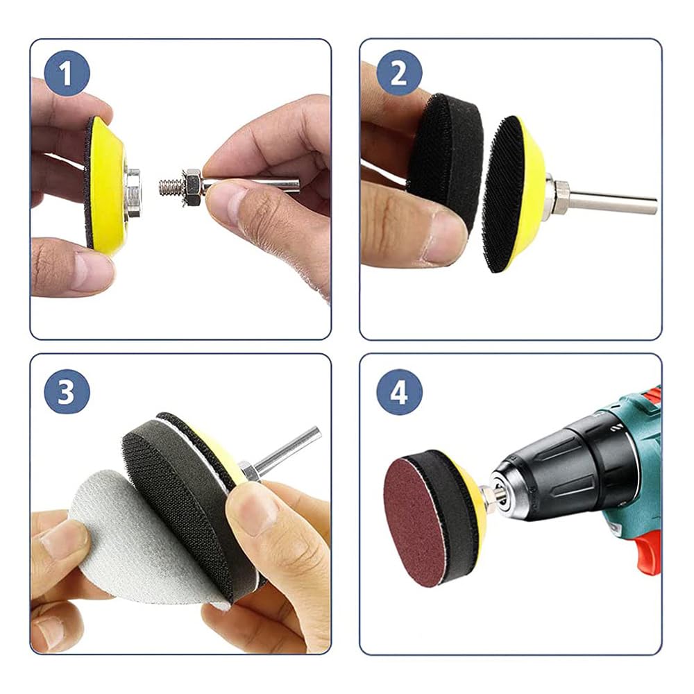 Cuscinetto per disco abrasivo da 4 pezzi Gancio posteriore morbido e cuscinetto ad anello per disco abrasivo da 50 mm Attacco per trapano con gambo da 1/4" Cuscino in strato di schiuma