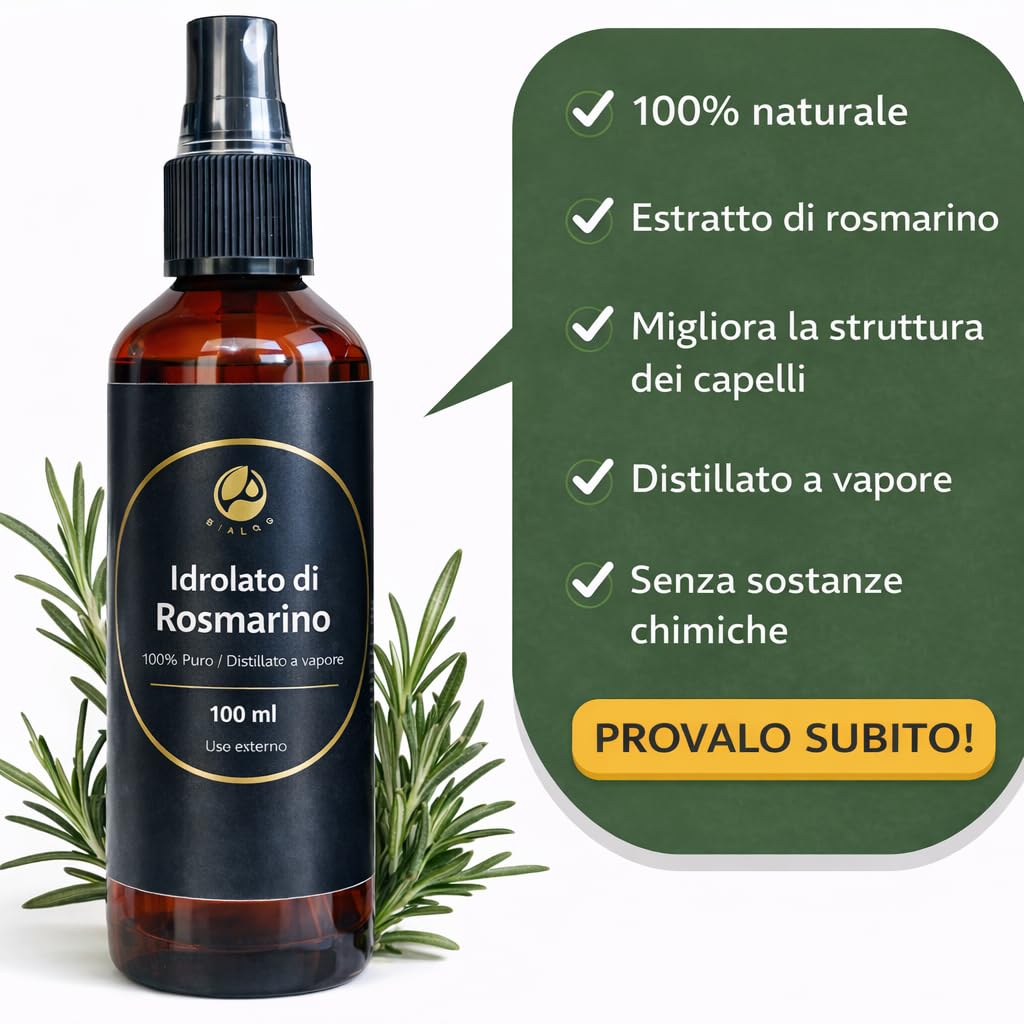 Idrolato di rosmarino 100% puro biologico - Acqua di rosmarino per capelli - Stimolante naturale crescita dei capelli - Acqua floreale - Rosmarino per capelli - 2 x 100ml