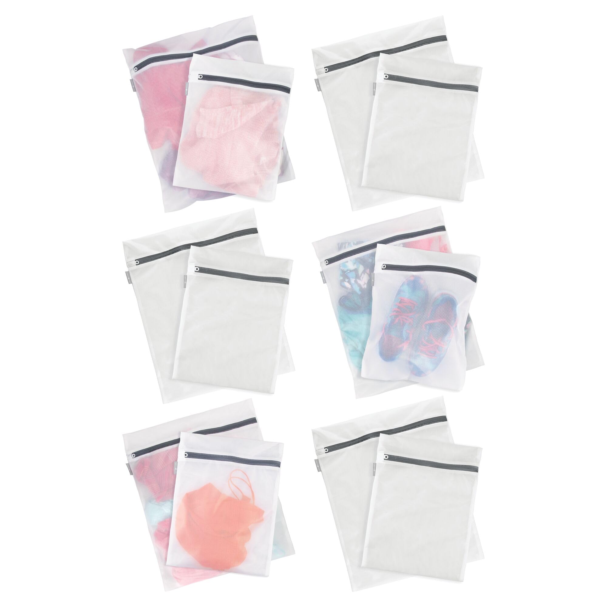 iDesign - Juego de 12 bolsas de lavado de malla blanca M12, tamaño mediano y grande