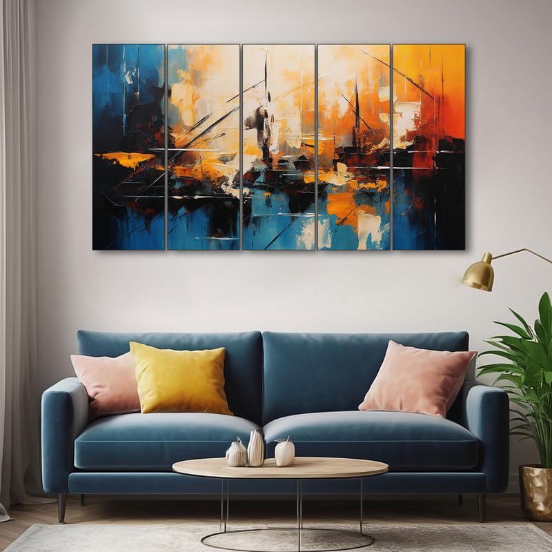 Image of The Castle Decor Abstract art painting with frame Big Size 36x60 Wall art for living room,Bedroom,Drawing room,Hotels-Wooden Framed-344
