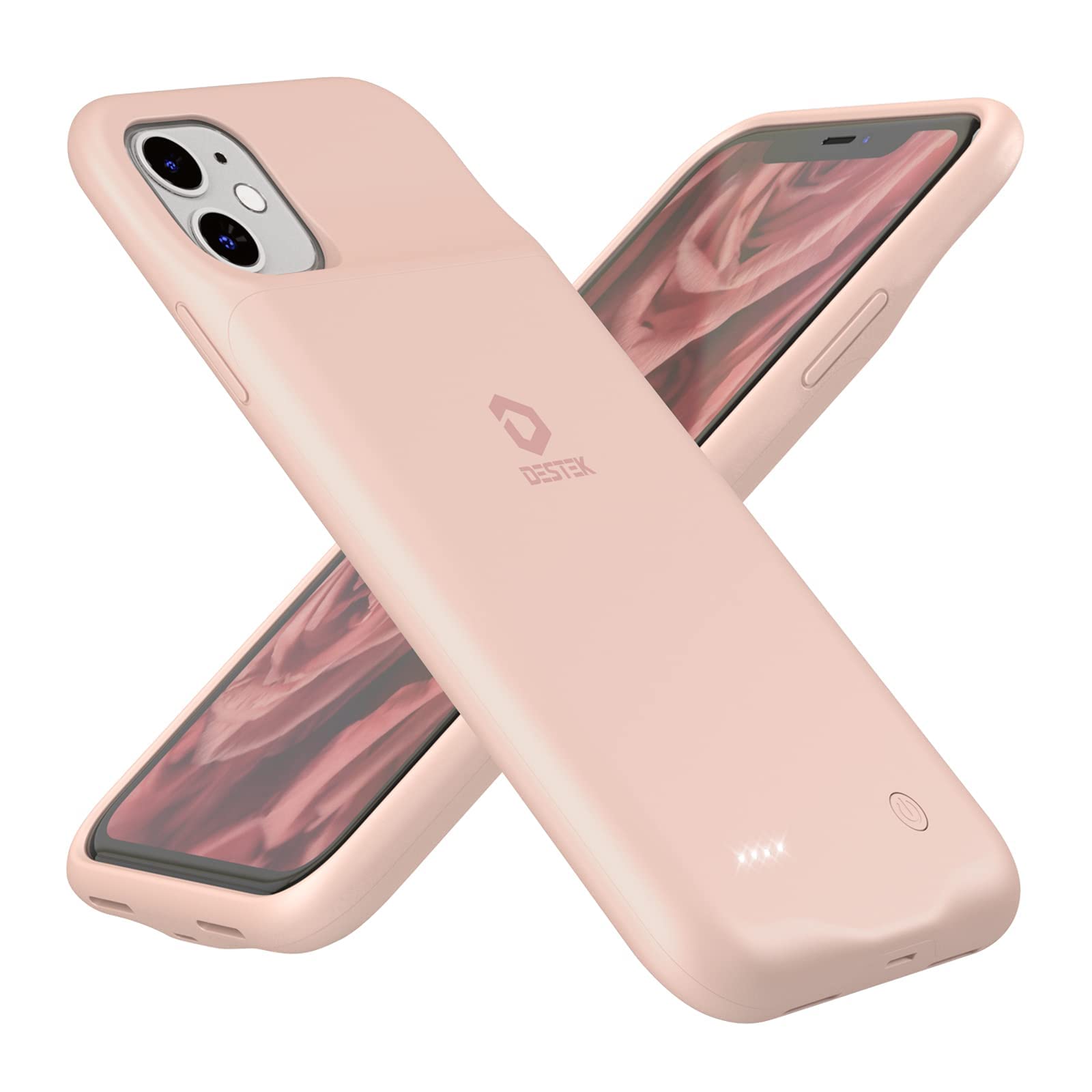 DESTEK Battery Case for iPhone 11, Real 4500mAh Ultra Slim Portable Charging Case Protective Rechargeable Charger Case Compatible w/Wire Earphones (6.1 inch/Pink)
