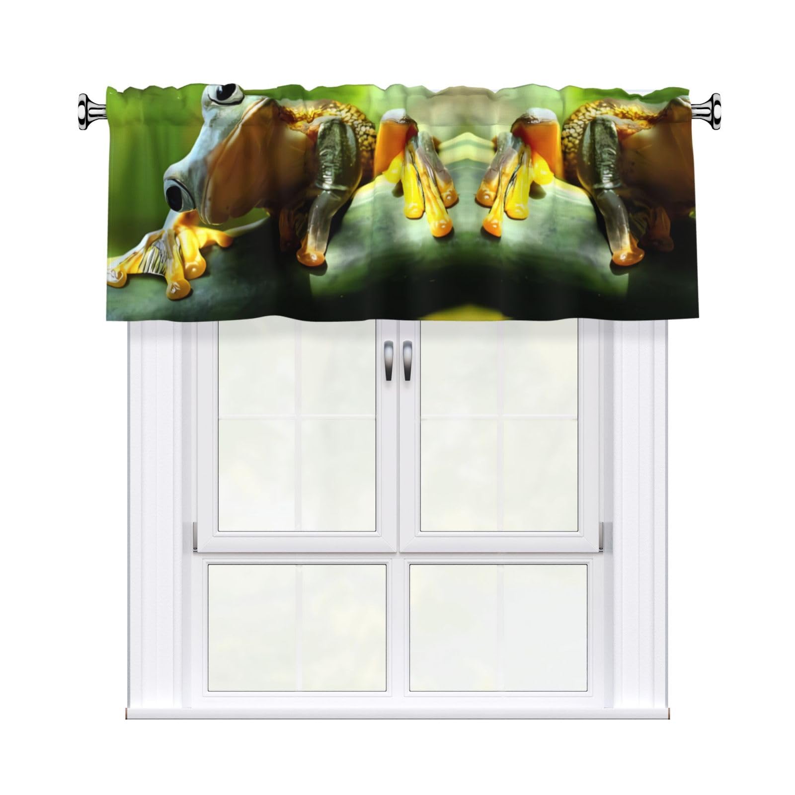 WHJSHOP Green Frog Prints Curtain Valance 54x18 Inch - Peach Skin Window Layer with Delicate Print, Filtered Light for Kitchen Use