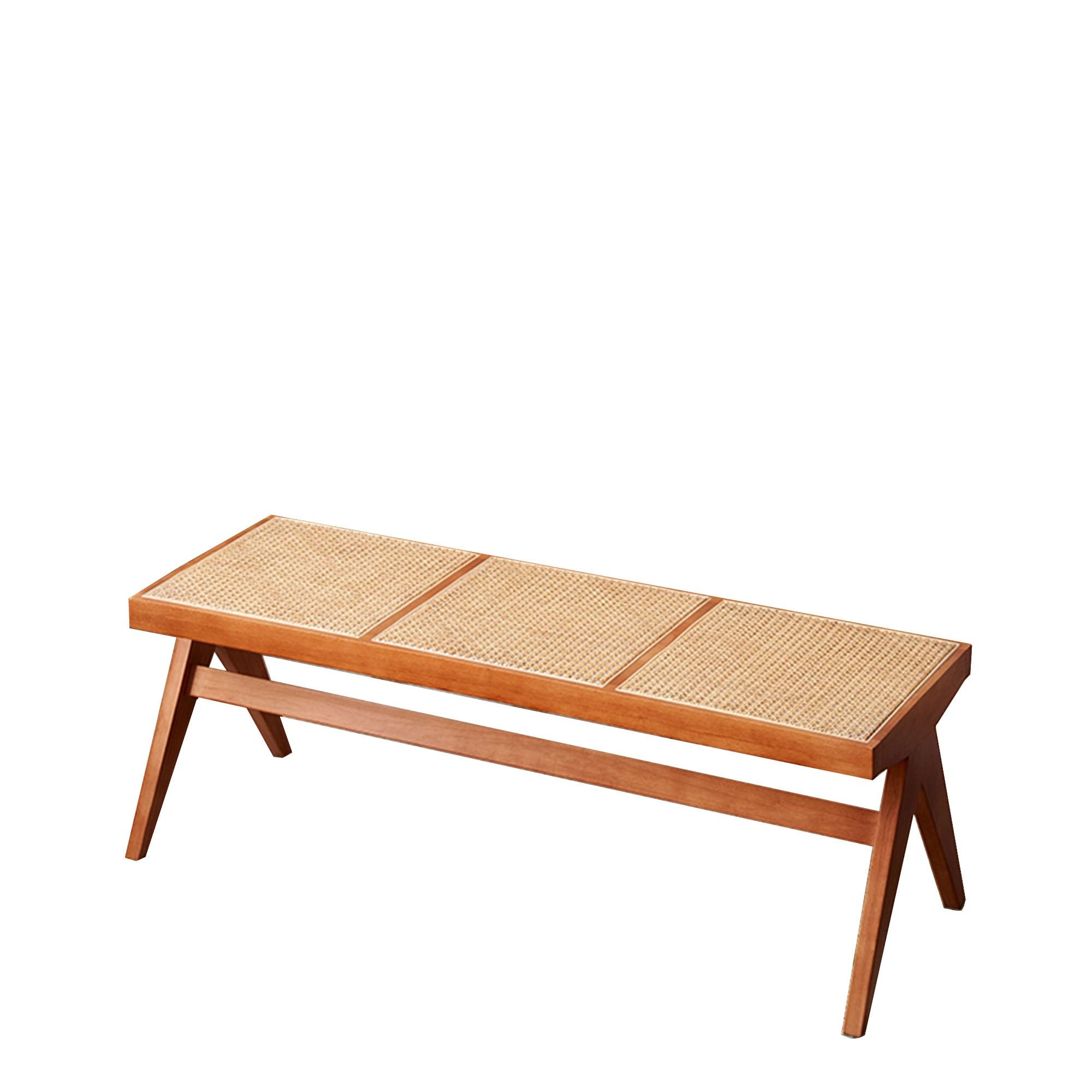 MSHGSKU Farmhouse Rattan Woven Bench Seat for Entryway, Bedroom, and Living Room