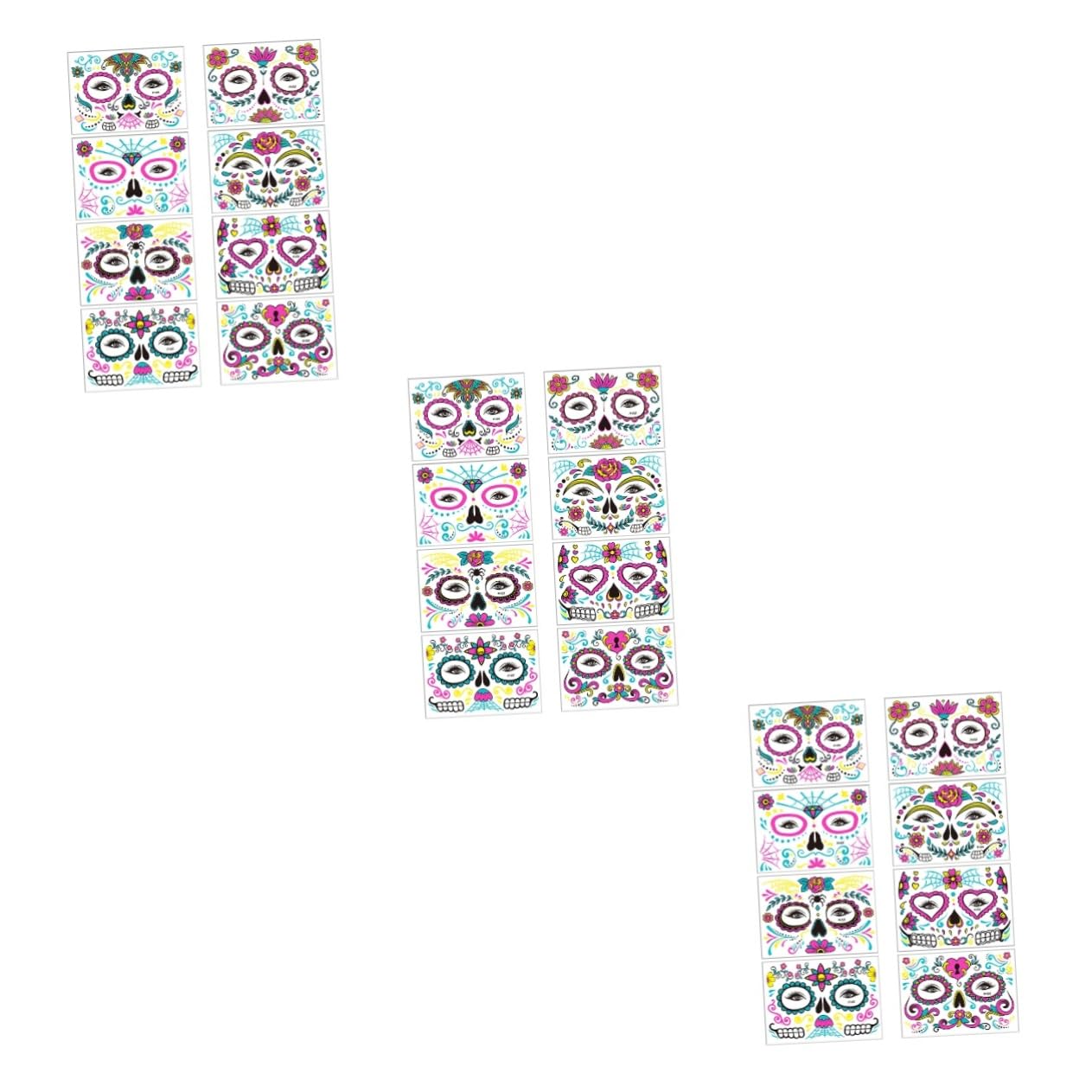 minkissy 24hojas Pegatinas Faciales De Halloween De Tatuajes Temporales Adhesivos Fluorescentes Para Fiestas Decoraciones Divertidas Para Adultos Efecto Realista y Resistente Al Agua