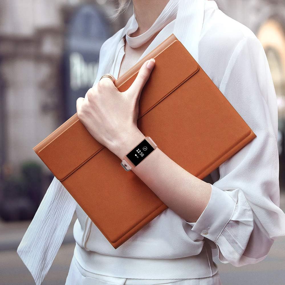 NANW Bands Compatible with Fitbit Charge 4 / Charge 3, Slim Genuine Leather Wristband Replacement Accessories Strap for Women Men Compatible with Fitbit Charge 4 / Charge 3 Small Large