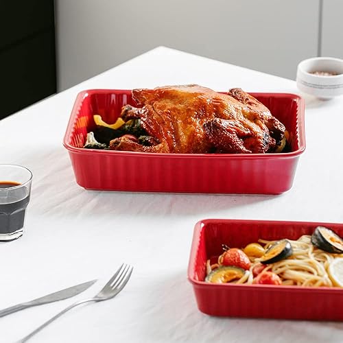 Miniatura 10 de Juego de 2 platos de cerámica para hornear, platos rectangulares para hornear, moldes para lasaña para cocinar, cocina, pasteles, cenas, banquetes y