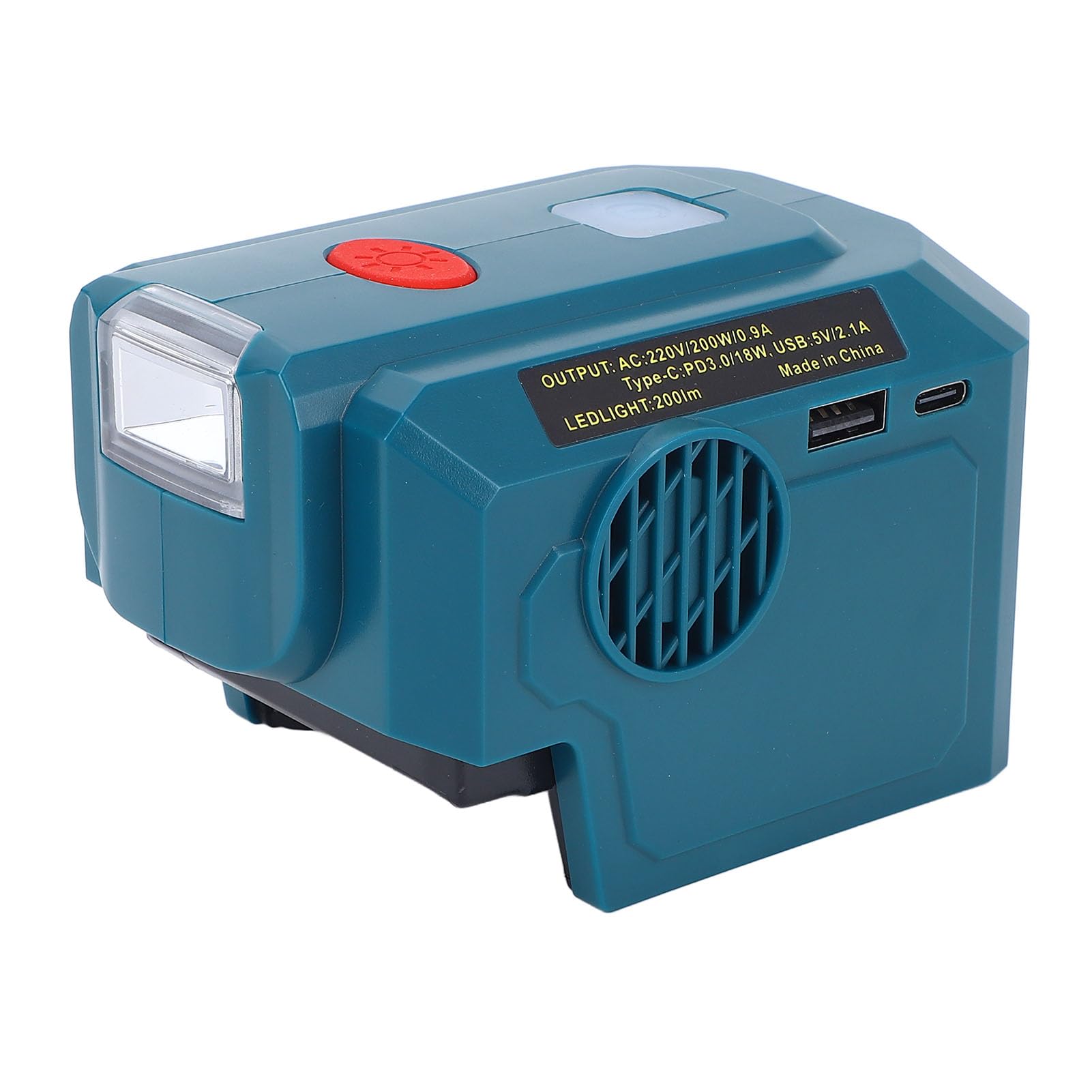 Fafeicy Convertitore di Potenza Portatile Ricaricabile, Inverter Alimentato a Batteria, Uscita CA da 200 W per Campeggio, Dotato di Porte USB, Luce LED, Compatibile con BL1830B BL1840B