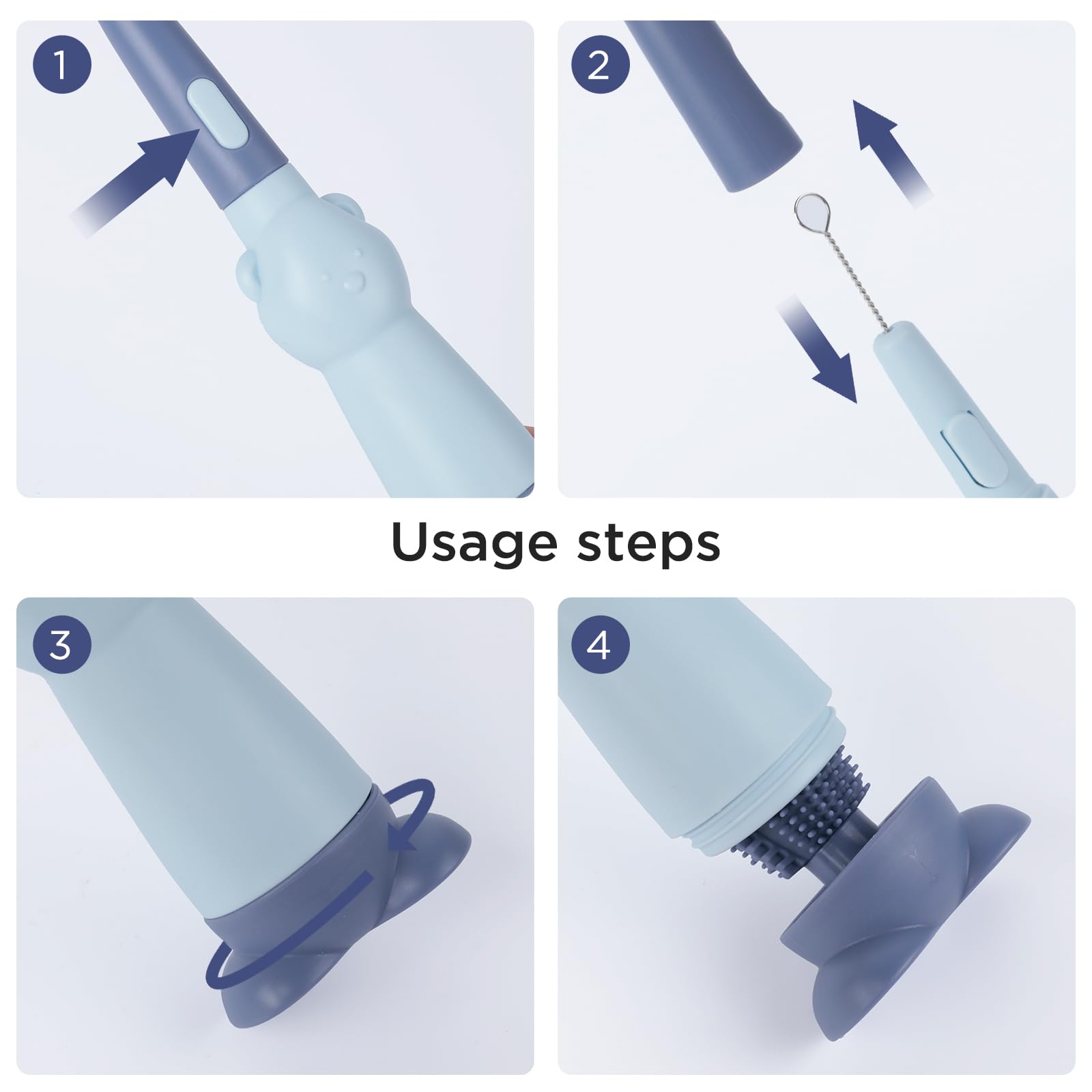 AiQInu Spazzola per Biberon, 4 in 1 in Silicone, Senza BPA per Tutti i Tipi di Bottiglie con Spazzola per Capezzoli, Cannuccia e Biberon a Tesa Larga