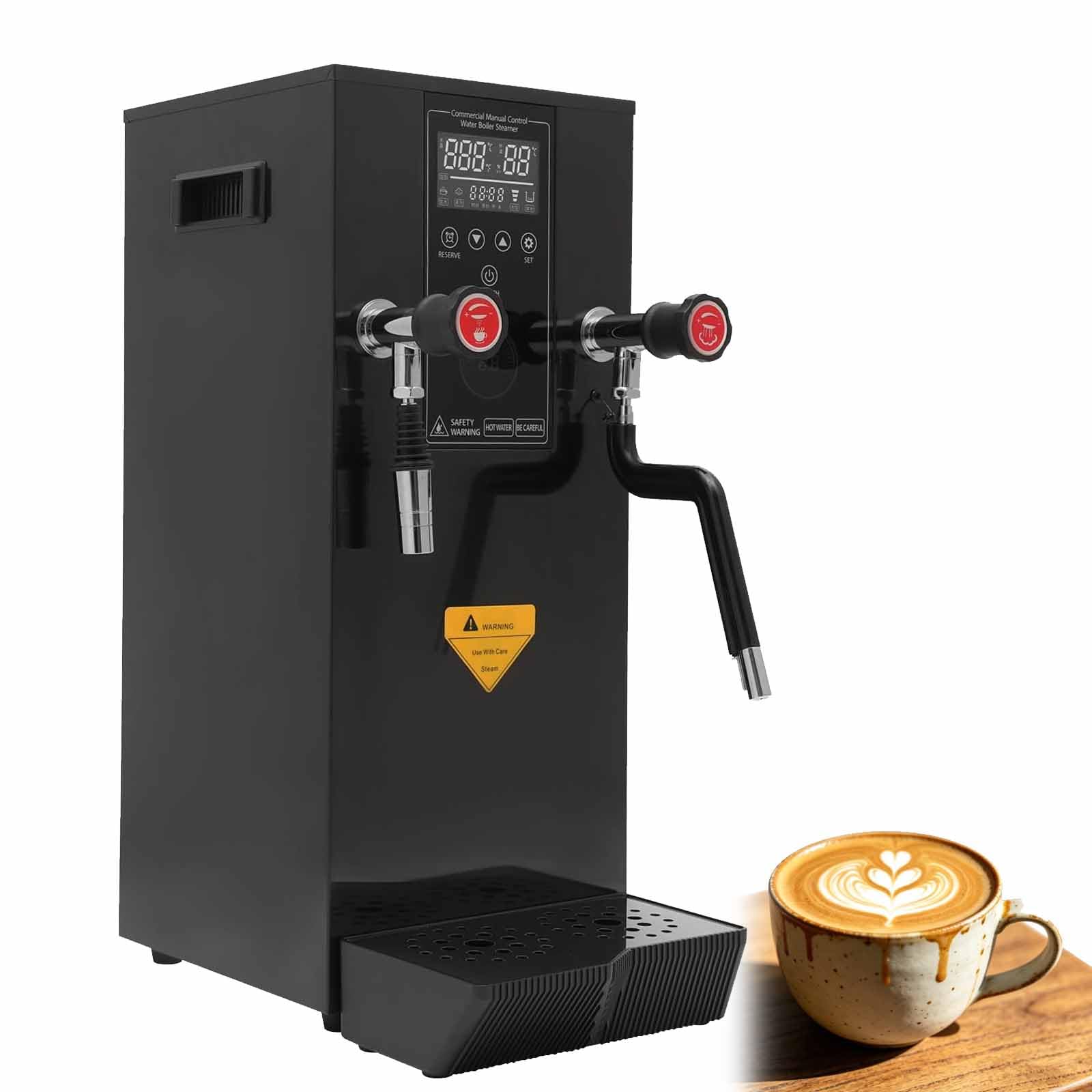 Espumador Leche Y Calentador Bebidas Comercial, Máquina Automática Agua Hirviendo A Vapor 12 litros con Panel De Visualización Led, Función De Temporizador, Acero Inoxidable