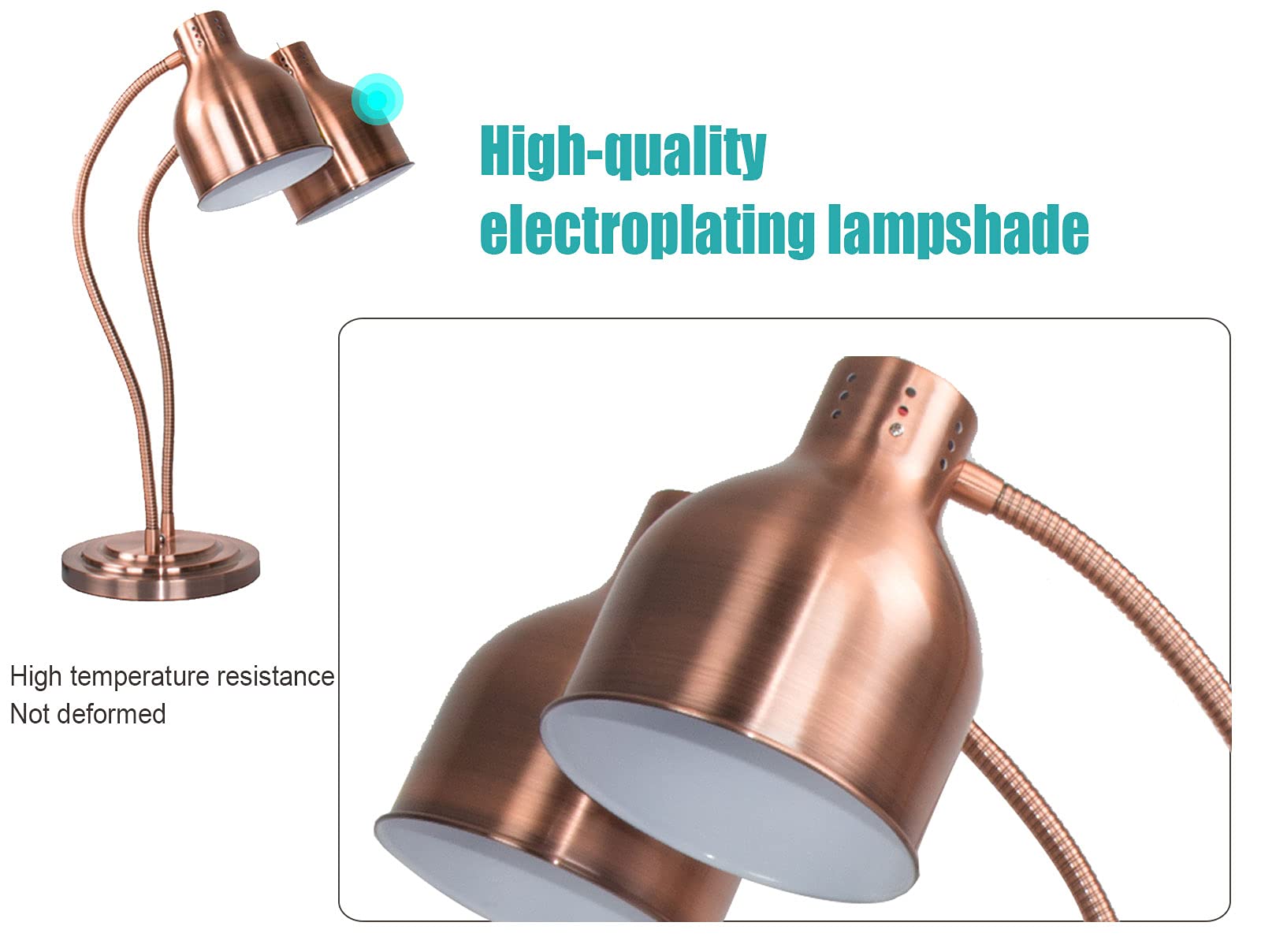 Lampada di Calore Alimentare Commerciale, Scalda Vivande Doppia Testa Commerciale Buffet Lampade Riscaldanti per Cibo Riscaldante, Distaccato Scaldavivande Paralume Regolabile