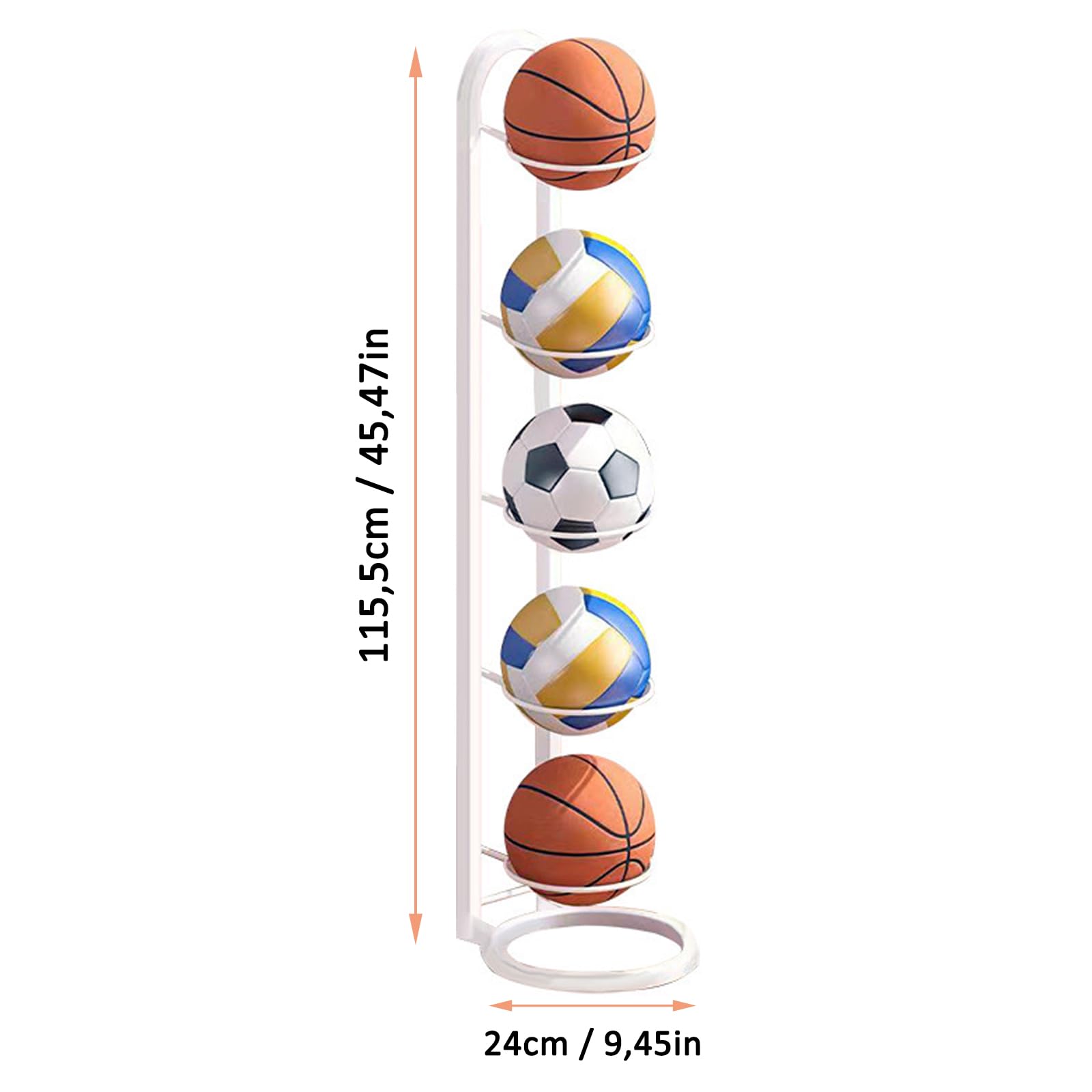 Soporte para Balón de Fútbol, Estantería de Almacenamiento Vertical para Balones de Baloncesto, Fútbol y Voleibol