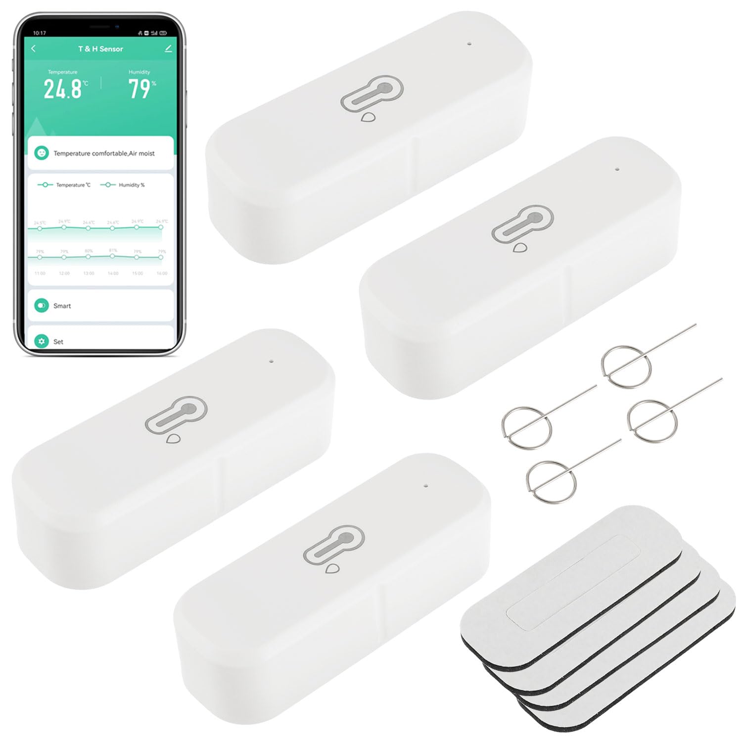 Termometro igrometro WiFi intelligente, sensore di temperatura e umidità per interni ed esterni, con monitoraggio tramite app remota compatibile Alexa/Google Assistant(4 Confezione)