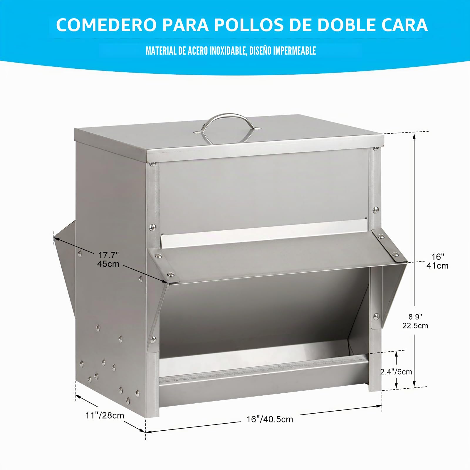 Alimentador automático de pollo de 25 kg, alimentador de aves de corral galvanizado con tapa y tapón, sin desperdicios, comedero de gravedad para pollo, pato, aves de corral