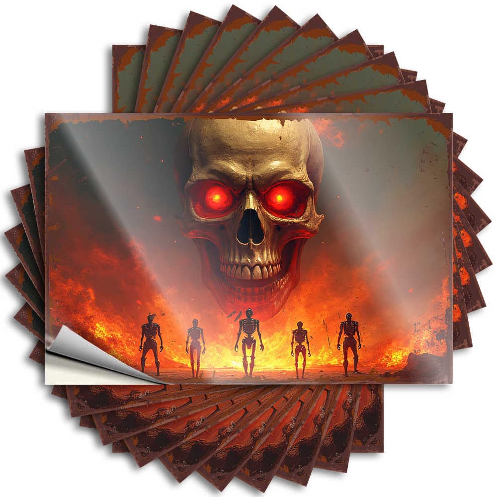 Sticker Retro, Football Helmet A Fiery Apocalypse: The Rise of Skeleton Guardians | Small(12X18CM)