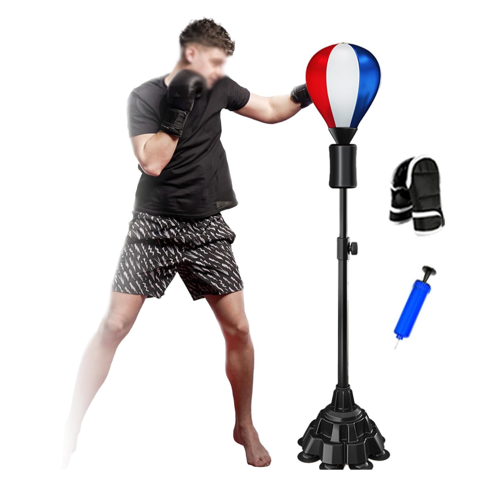 Punching Ball con Guantini per Adulti e Bambini, Sacco da Boxe con Altezza Regolabile 120-160cm, Upgraded Palla di Pugilato da Terra con Base Stabile Perfetto per il fitness e l'allenamento(Blu