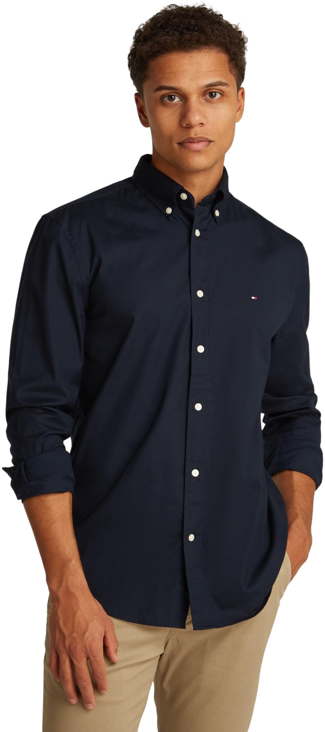 Tommy Hilfiger Core Flex Poplin Solid RF Shirt MW0MW39988 L/​S Camisa para Hombre, Azul, L, Azul (Desert Sky), L