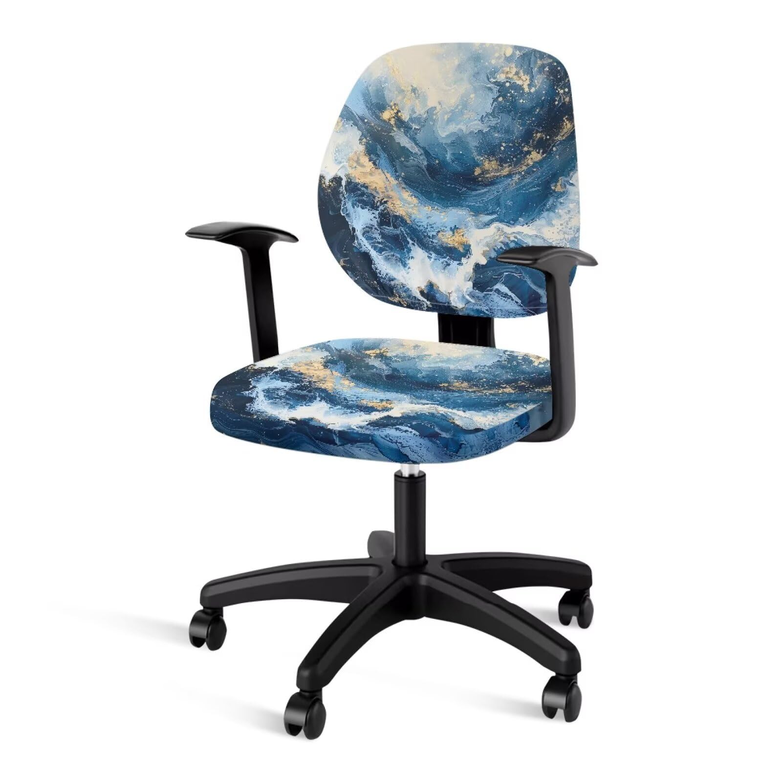 Fiqyvagox Marble Print Golden Blue Universal Office Chair Slipcover Comfortable Non-Slip Boss Chair Slipcovers Breathable Scratch Resistant High Back