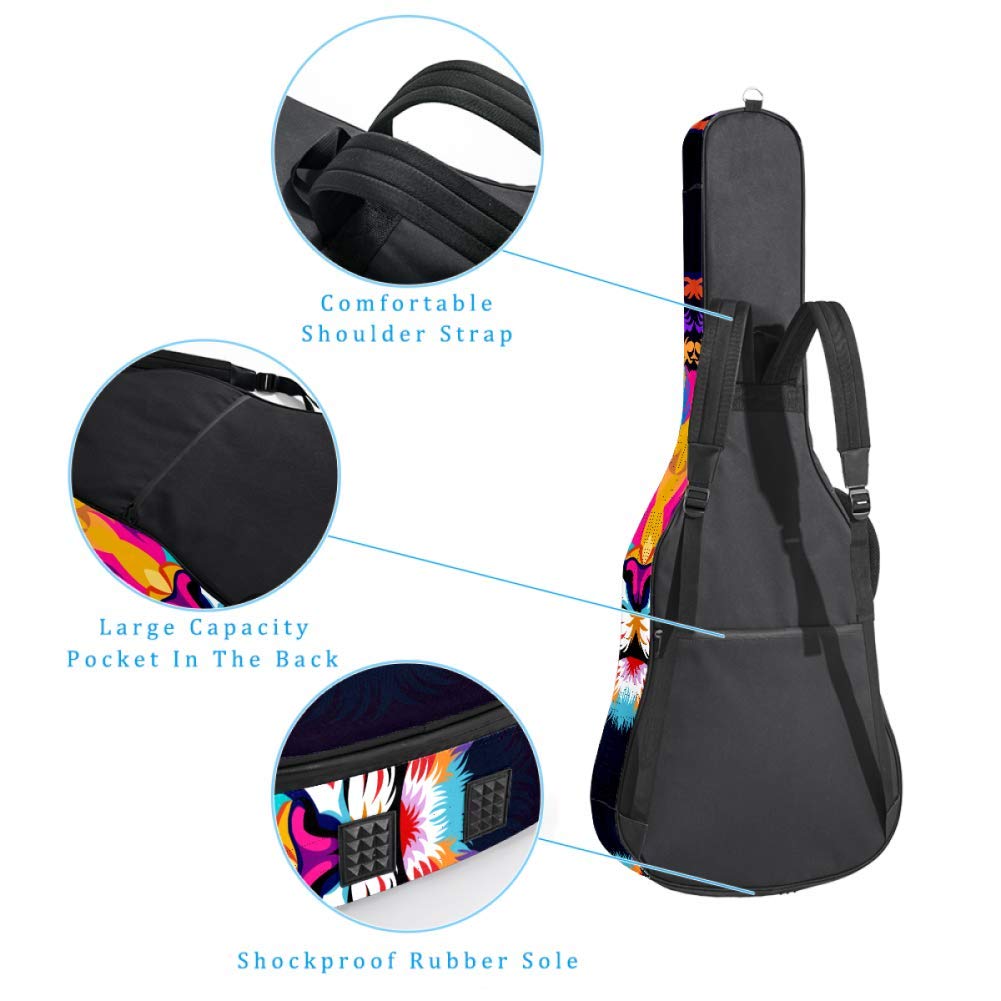 Gitarren-Gigbag, wasserdicht, Reißverschluss, weicher Gitarren-Rucksack, Bass-Akustik- & klassische Folk-E-Gitarrentasche, bunter Tiger