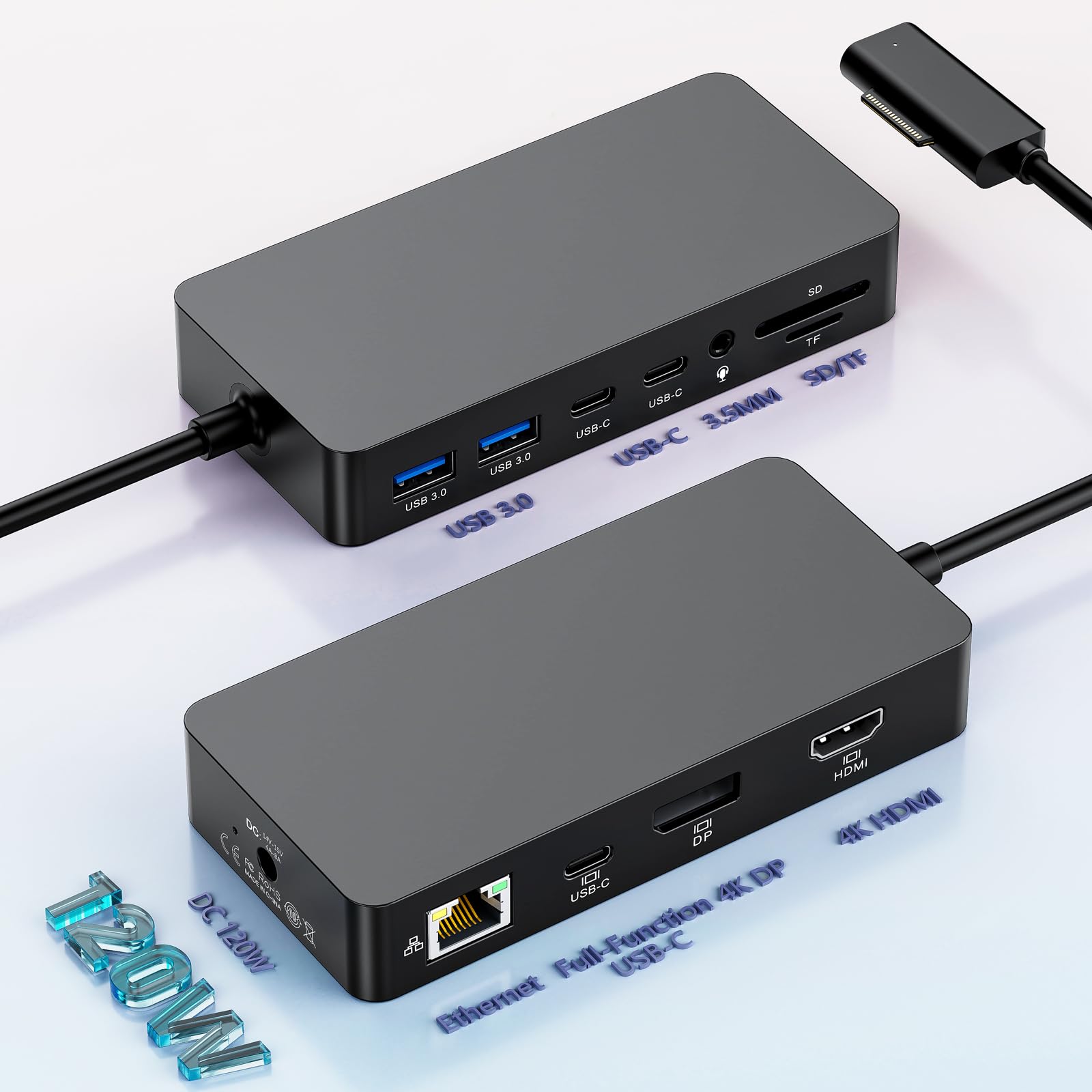 MS Surface Dock Triple Displays 4K@60Hz HDMI+ USB C + DP with 120W Power Adapter,Surface Pro Docking Station for Surface Pro 12/11/10/9/8/7,Surface Laptop7/6/5/4/Surface Go