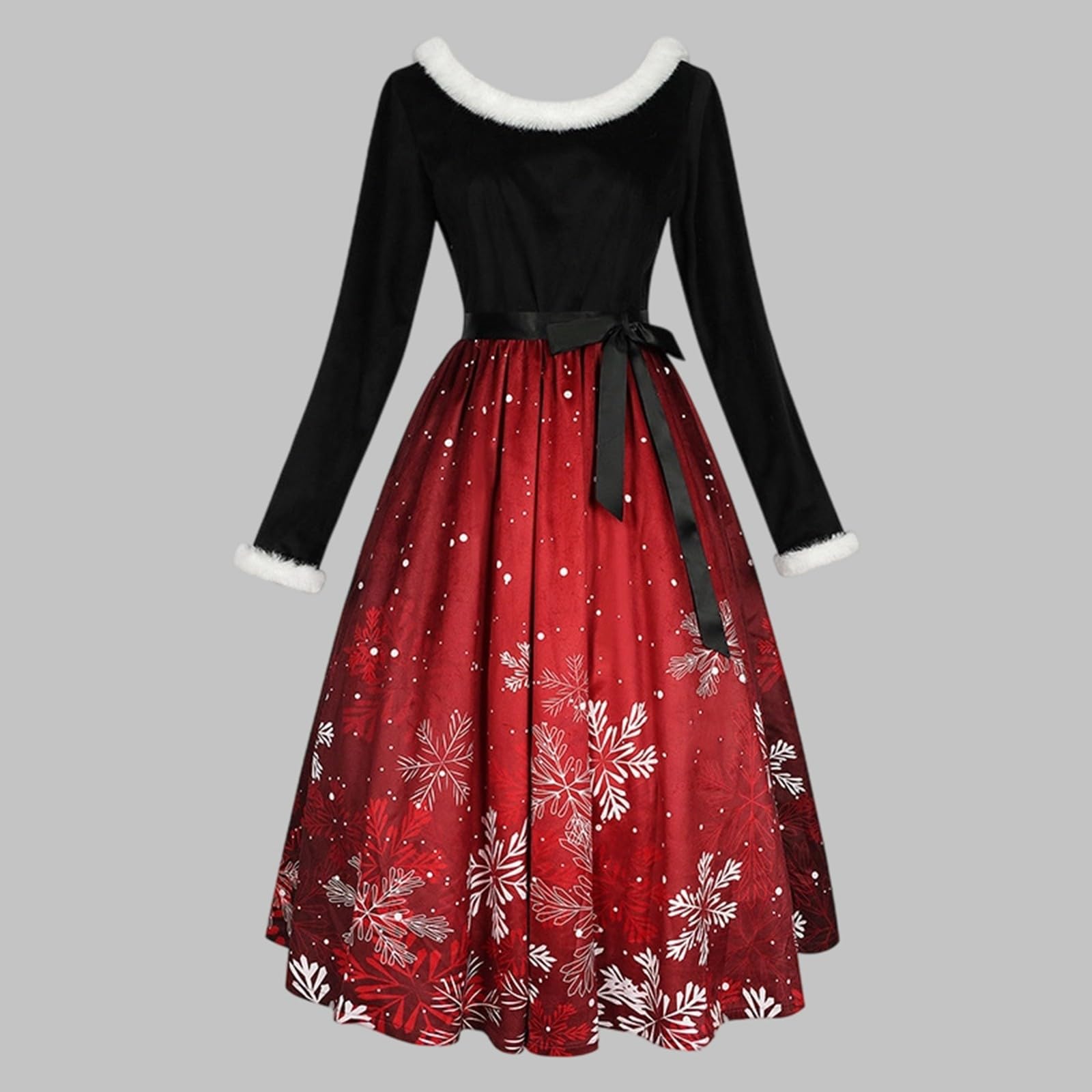 Abito di Natale da donna, elegante, con scollo a V, abito da cocktail per donne, abito di Natale, renne con motivo natalizio, abito da festa