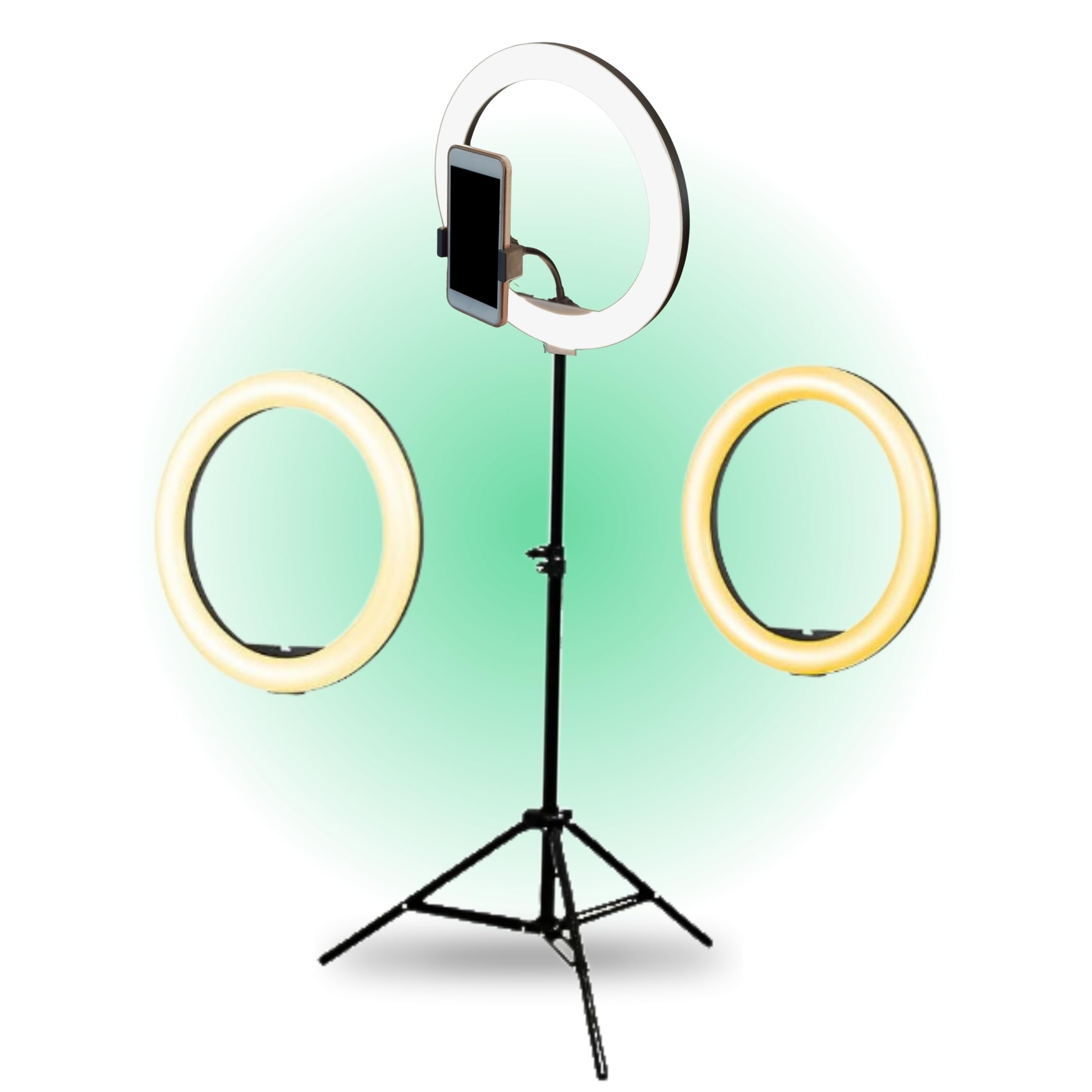 TronicXL Trépied de 210 cm + anneau lumineux XXL avec support pour téléphone portable, trépied de beauté, trépied d'appareil photo, support pour smartphone I pour YouTube Video Streaming Smartphone