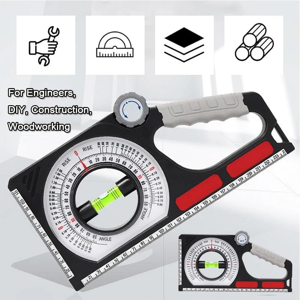 Emboadlie Portable Mechanical Inclinometer, Engineering Inclinometer, Scale Rotary Pitch Finder, High-Precision Angle Finder, for Construction Household Industrial (Black)