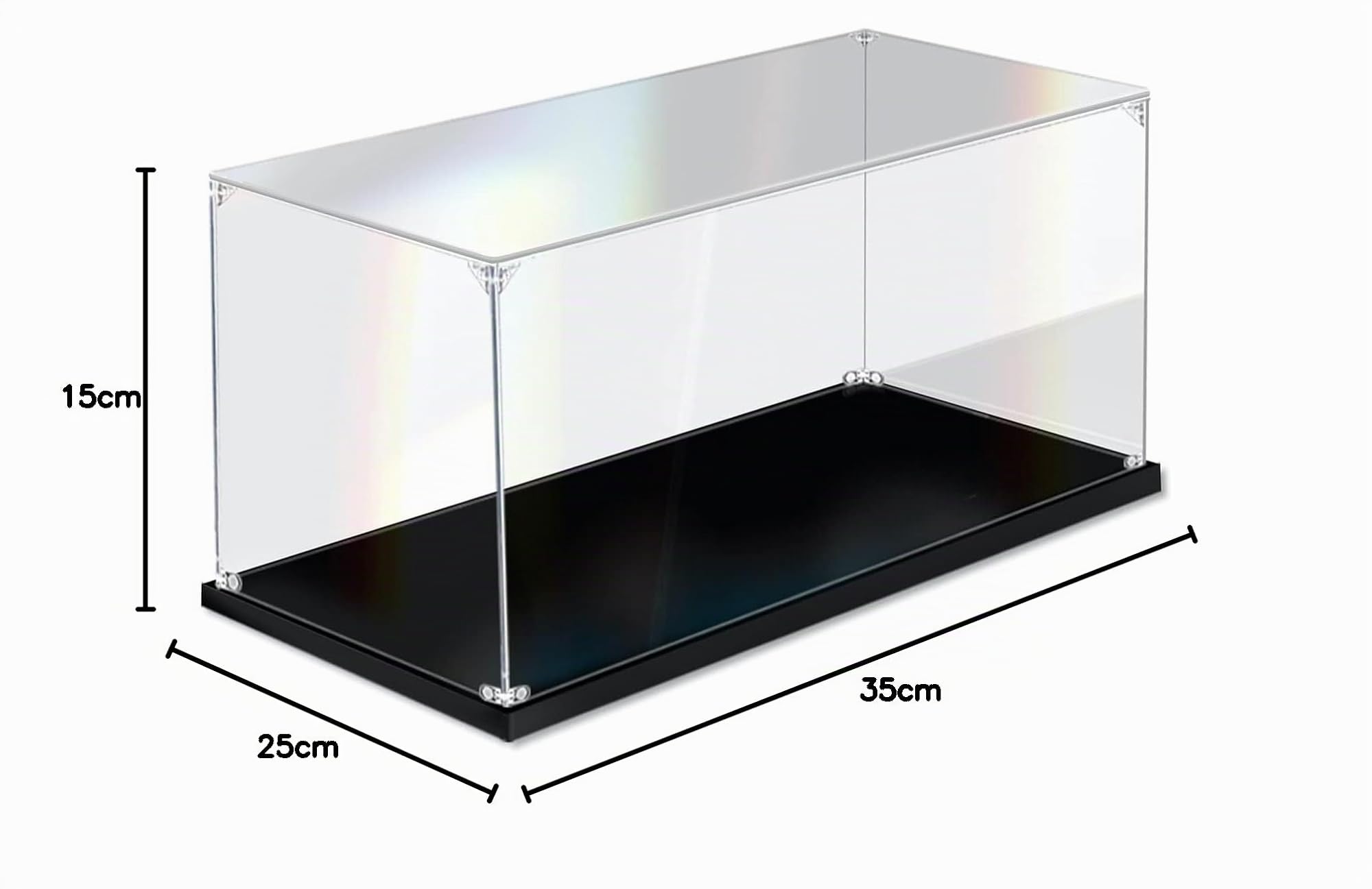Vitrine en acrylique avec base noire, plan de travail à assembler, boîte transparente, organisateur anti-poussière pour figurines d'action et objets de collection 35x25x15 cm