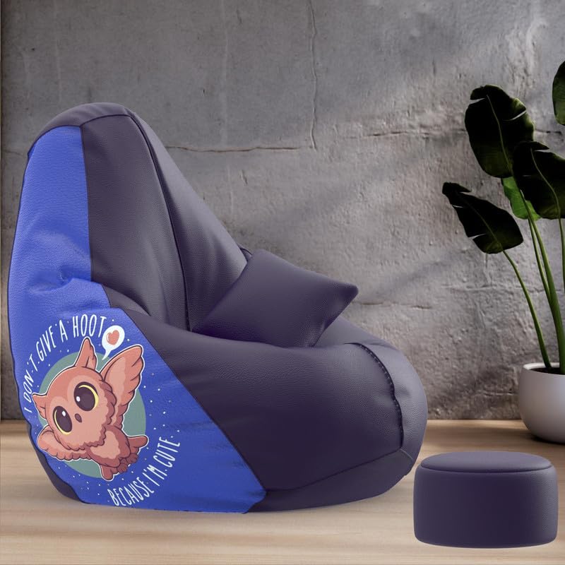 Biggie Bean Bag Chair Cover 5XL Evergreen Classics Bean Bag-Loud Prints-Soft Landings-Styled with Free Cushion & Footrest (Matching Color : Printed I Dont Give A Hoot-Indigo)-image-2
